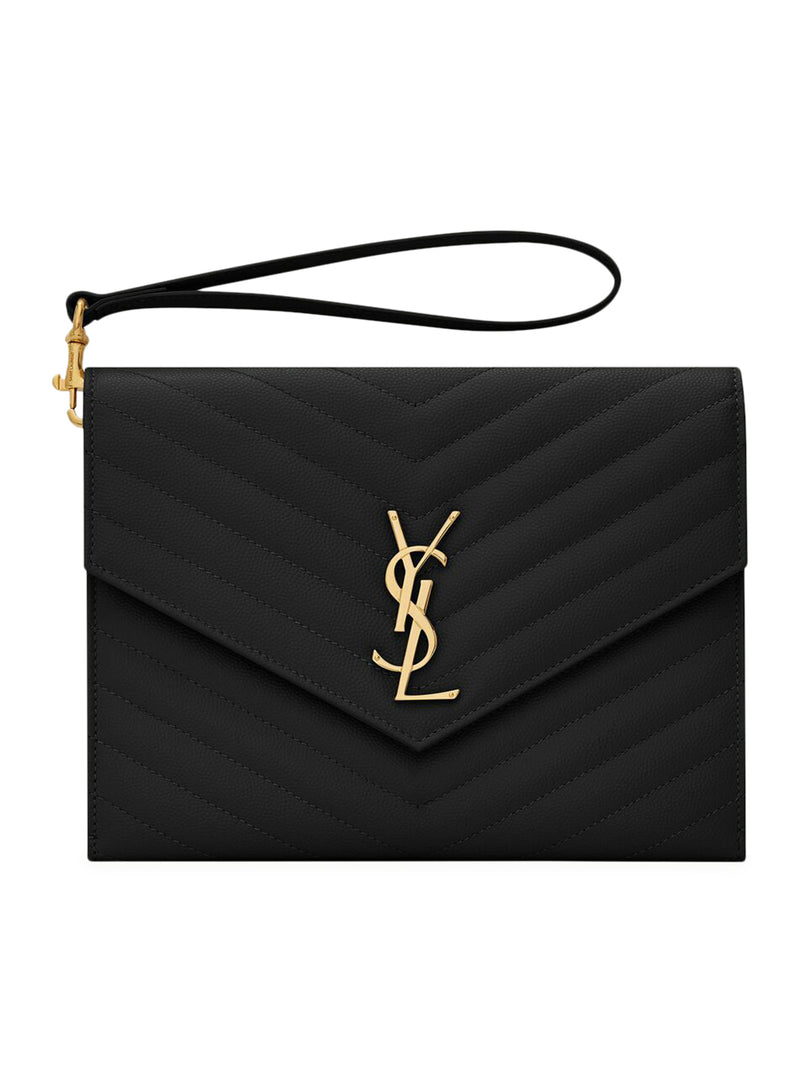 Saint Laurent Women Cassandre Quilted Flap Pouch In Embossed Powder Grain Leather Quilted SAINT LAURENT