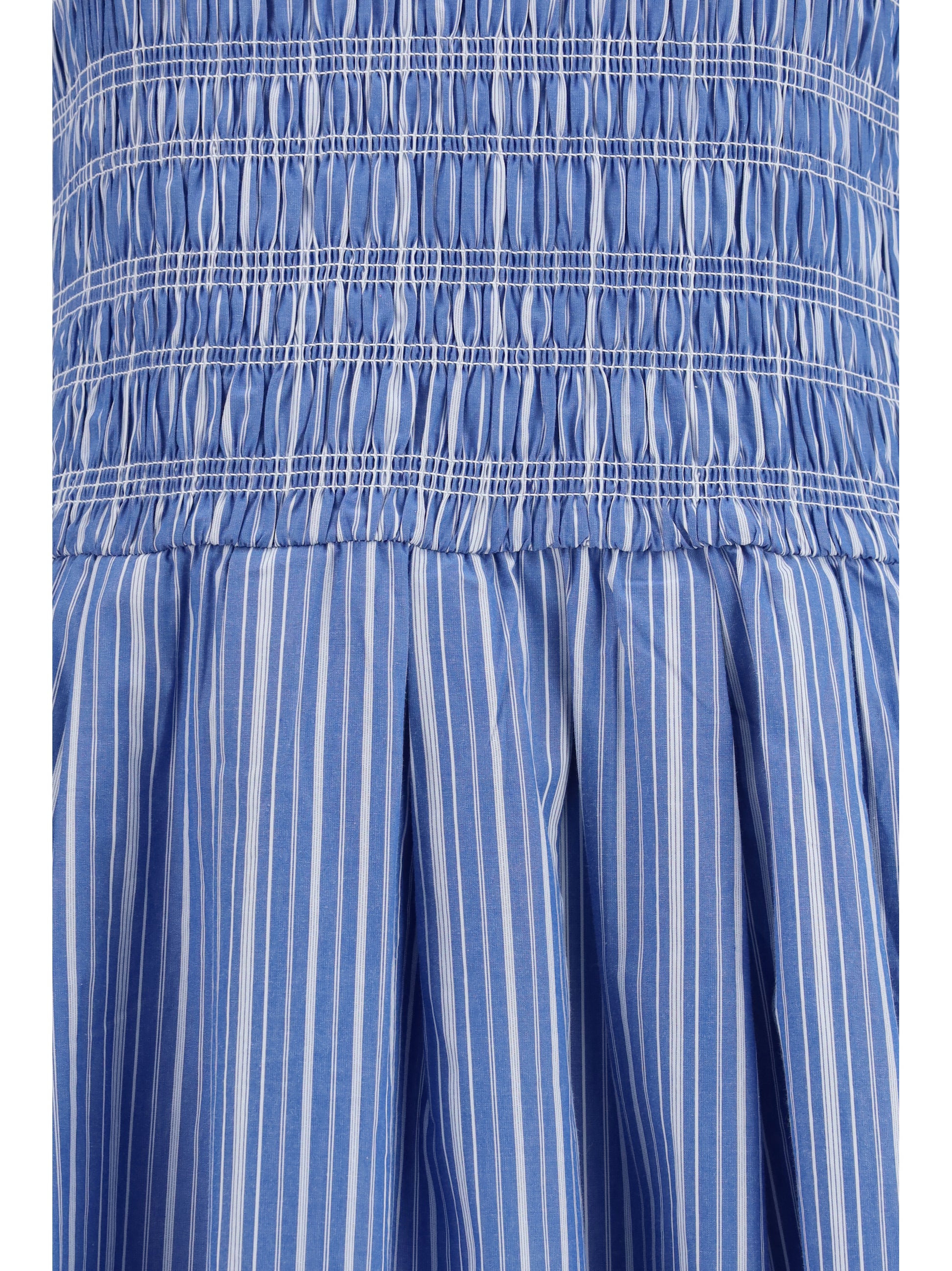 Ganni Women Striped Cotton Dress With Puff Sleeves GANNI