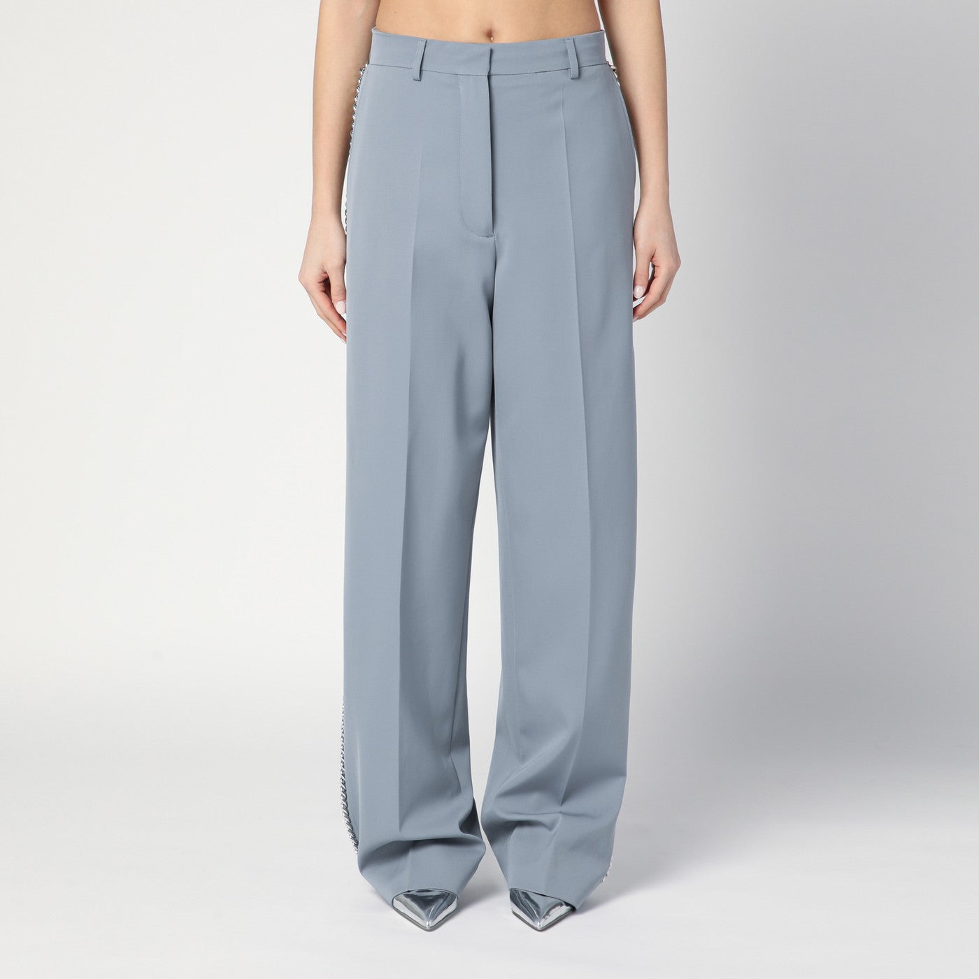 Stella Mccartney Wide-Leg Light Grey Falabella Pants With Chain Women STELLA MCCARTNEY