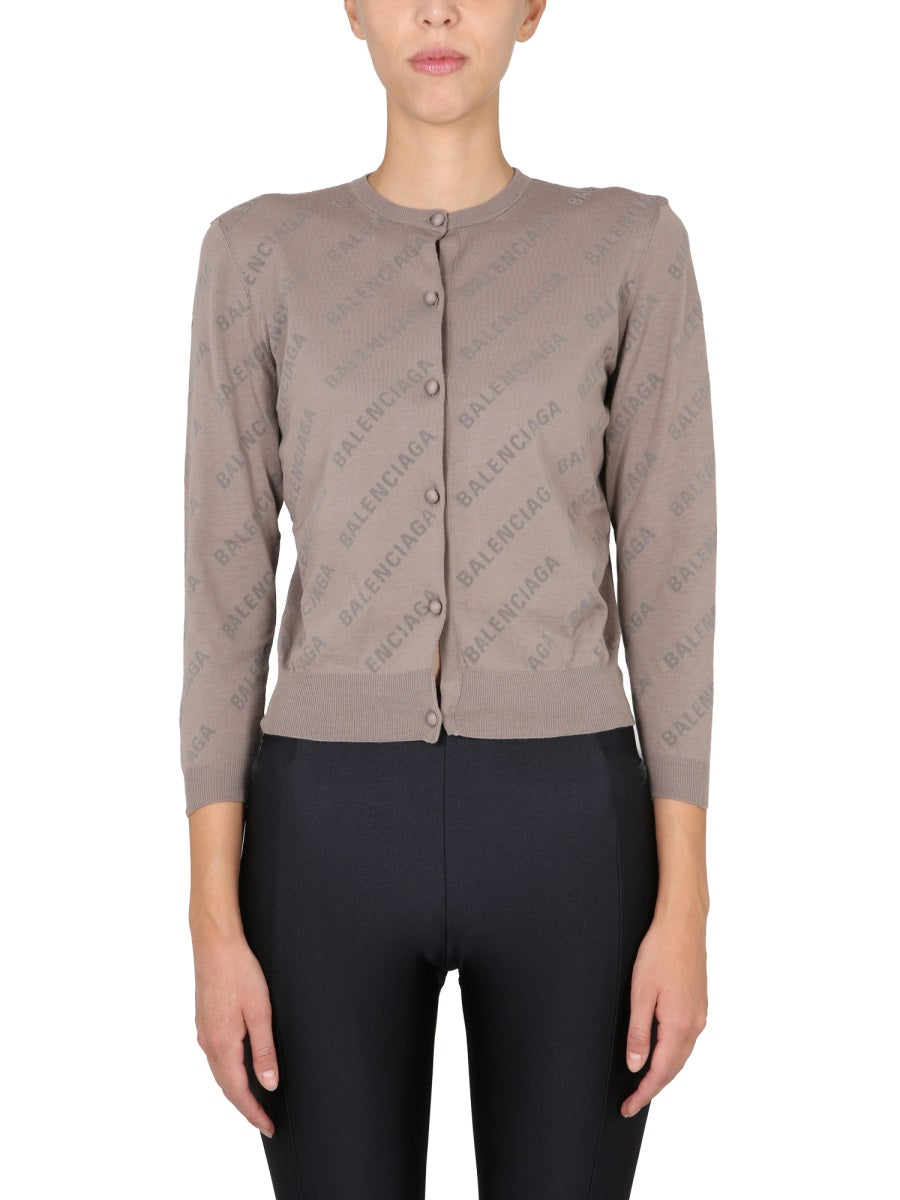 Balenciaga Women Allover Logo Cropped Cardigan BALENCIAGA