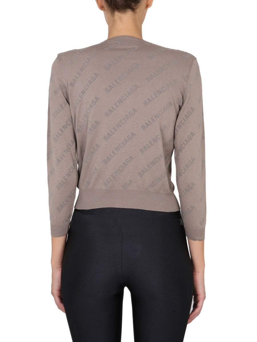 Balenciaga Women Allover Logo Cropped Cardigan BALENCIAGA