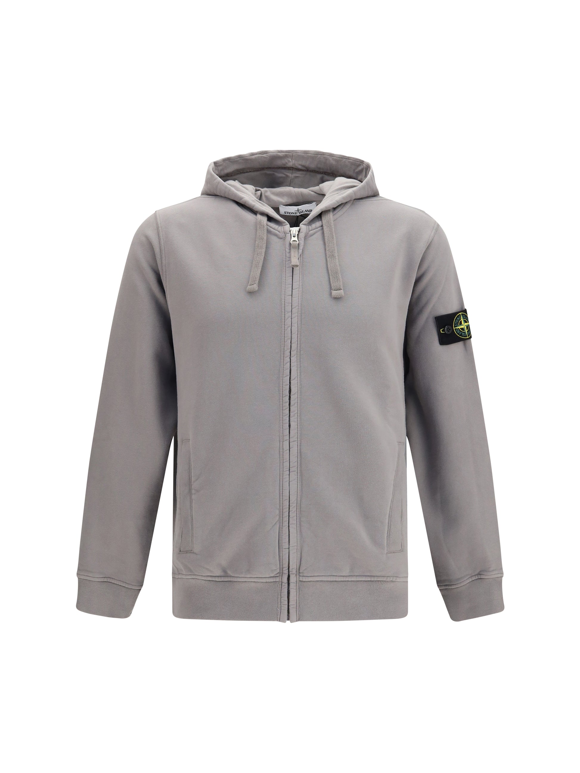 Stone Island Men Cotton Hoodie With Zip And Compass Logo STONE ISLAND