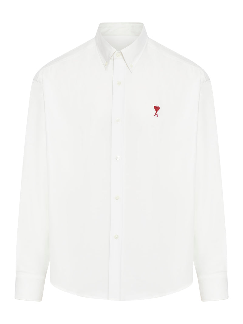 Ami Paris Men White Cotton Button-Down Ami De Coeur Shirt AMI PARIS