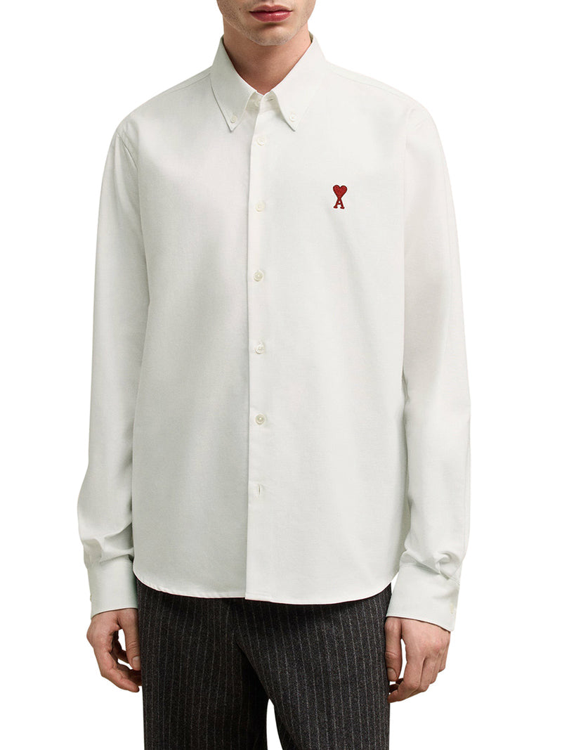 Ami Paris Men White Cotton Button-Down Ami De Coeur Shirt AMI PARIS