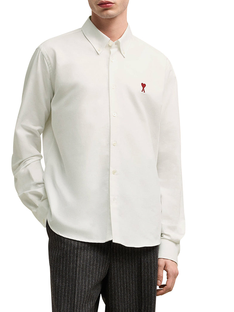 Ami Paris Men White Cotton Button-Down Ami De Coeur Shirt AMI PARIS