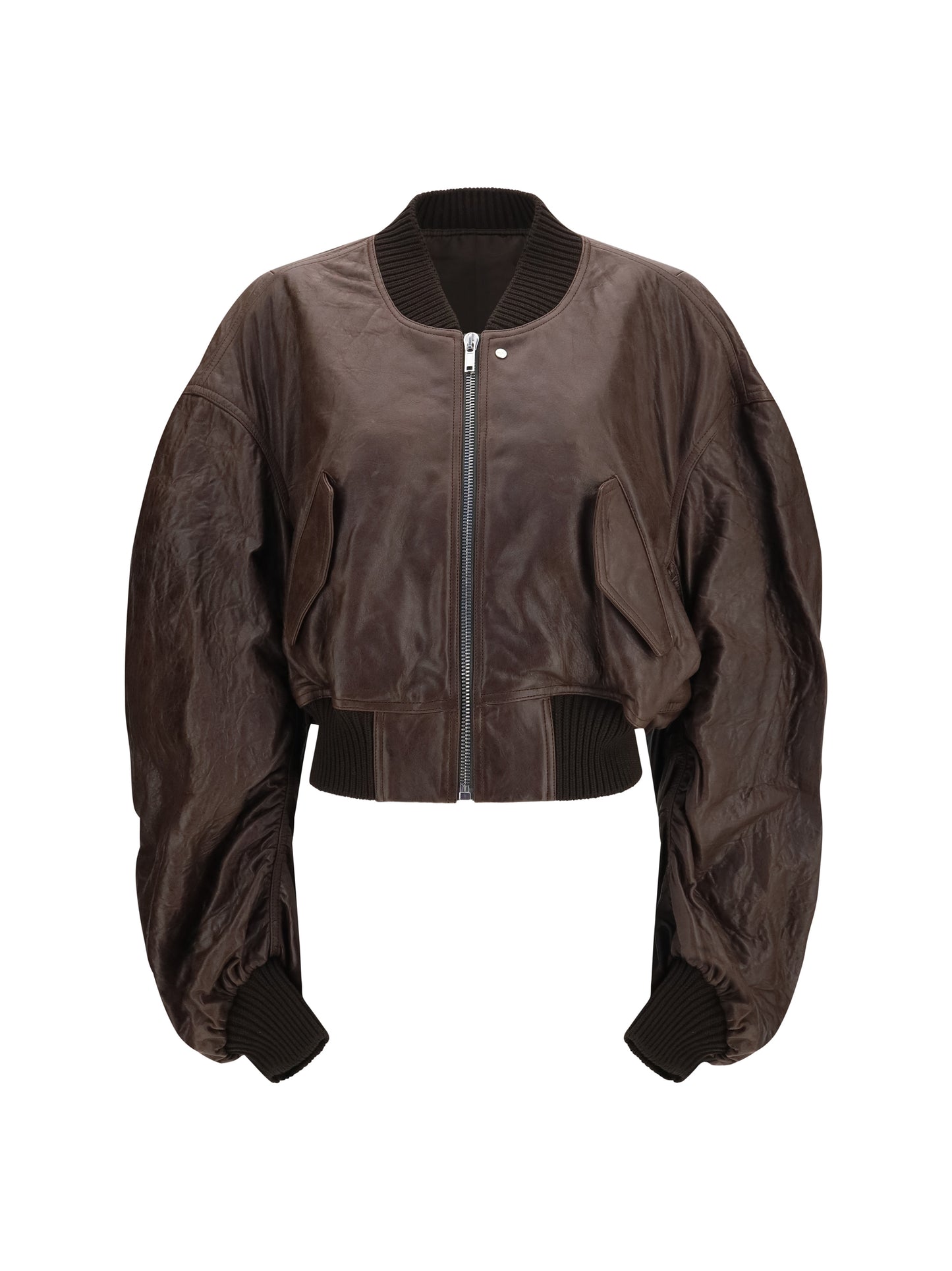 Rick Owens Women Cropped Leather Bomber Jacket