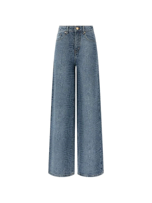 Self-Portrait Women Croc Effect Wide Leg Jeans SELF-PORTRAIT