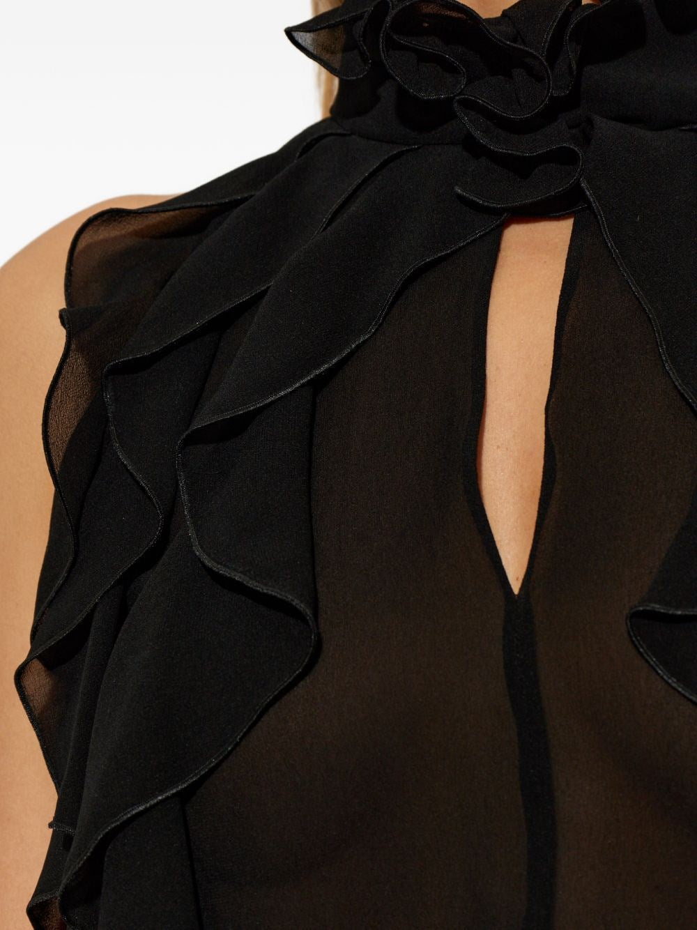 Mcqueen Women Cut-Out Top In Silk Georgette With Ruffles ALEXANDER MCQUEEN
