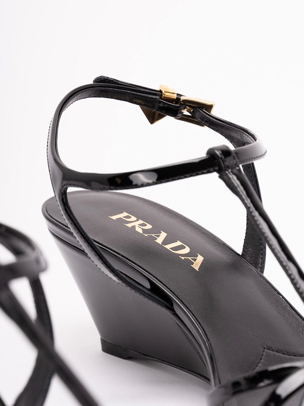 Prada Women Patent Leather Wedge Sandals PRADA
