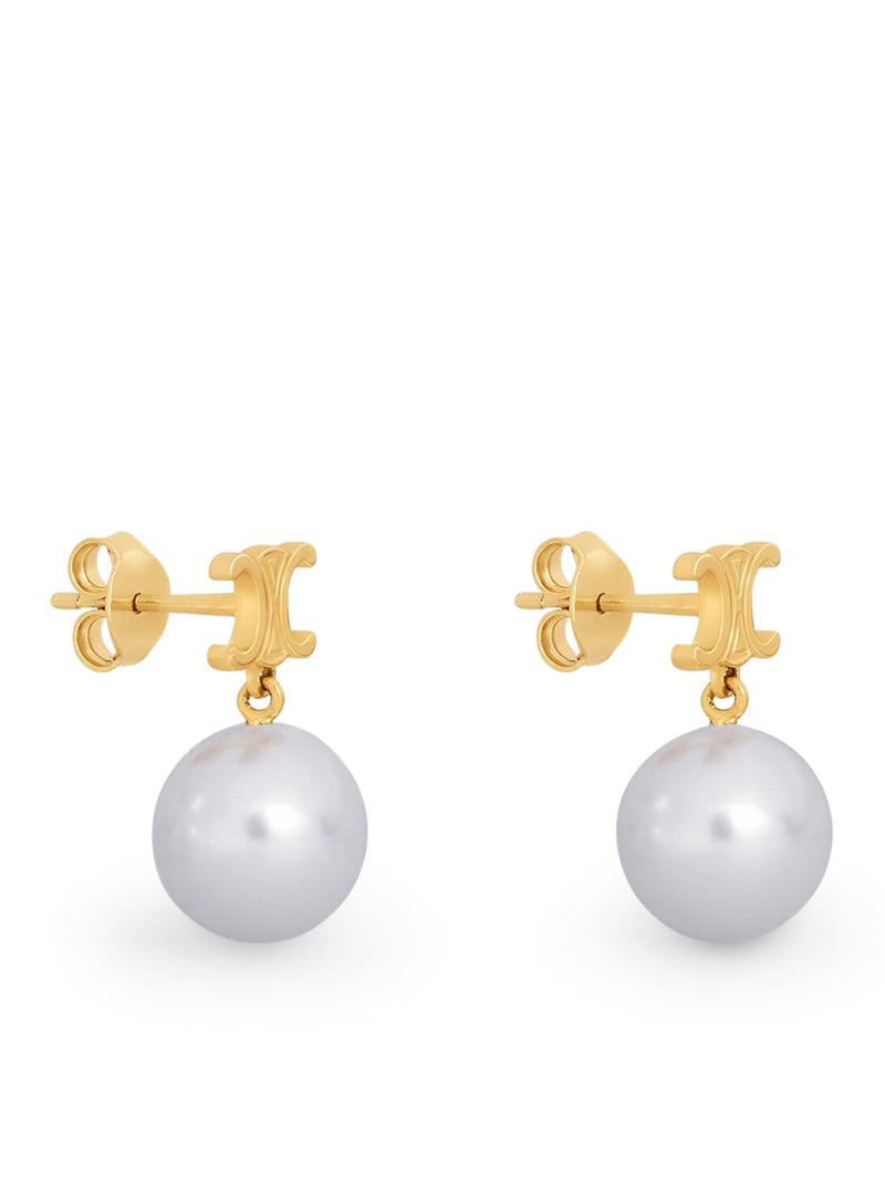 Celine Women Les Perles Celine Earrings In Brass With Gold Finish And Glass Pearls CELINE