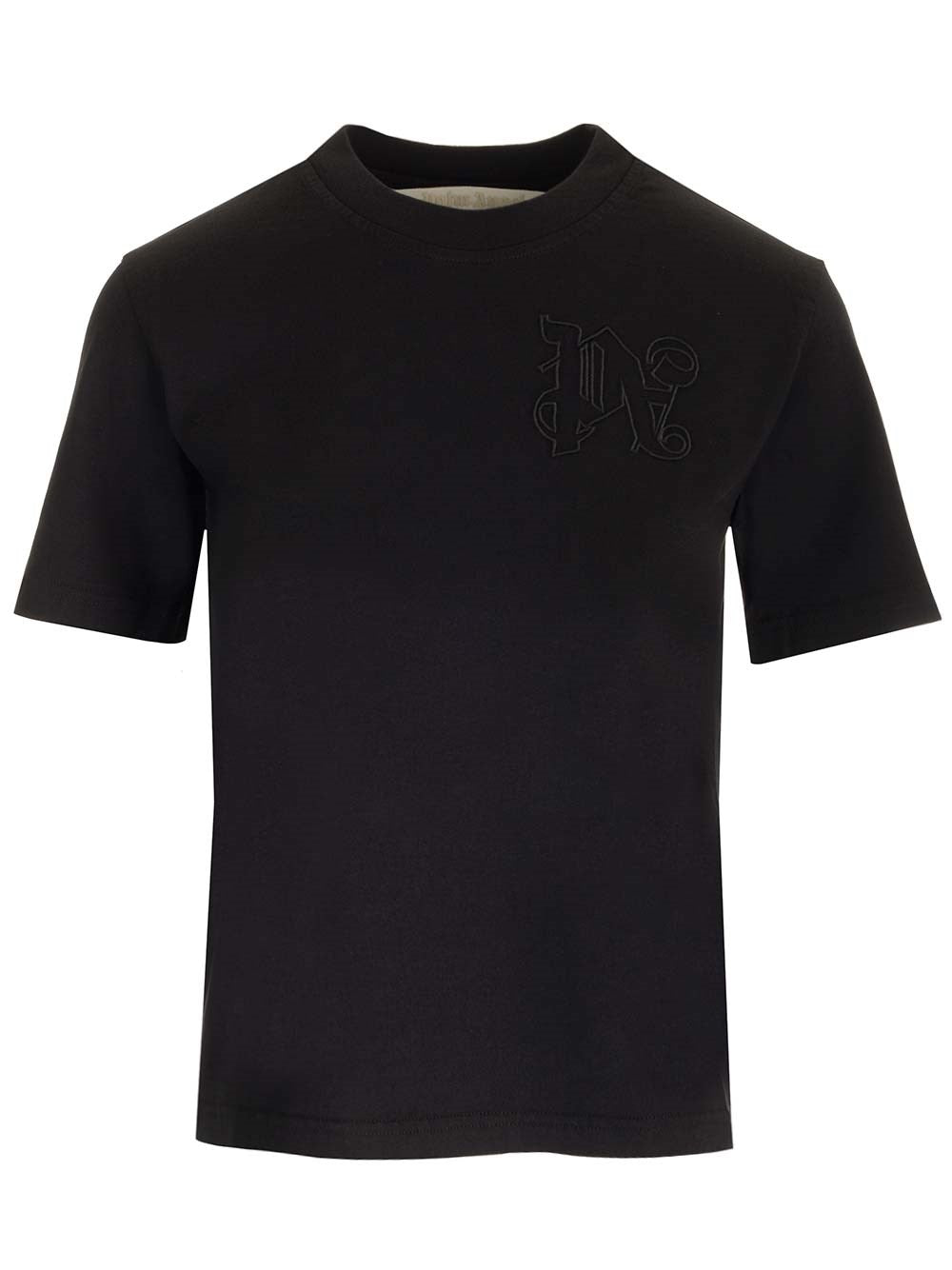 Palm Angels Women Black T-Shirt With Monogram PALM ANGELS