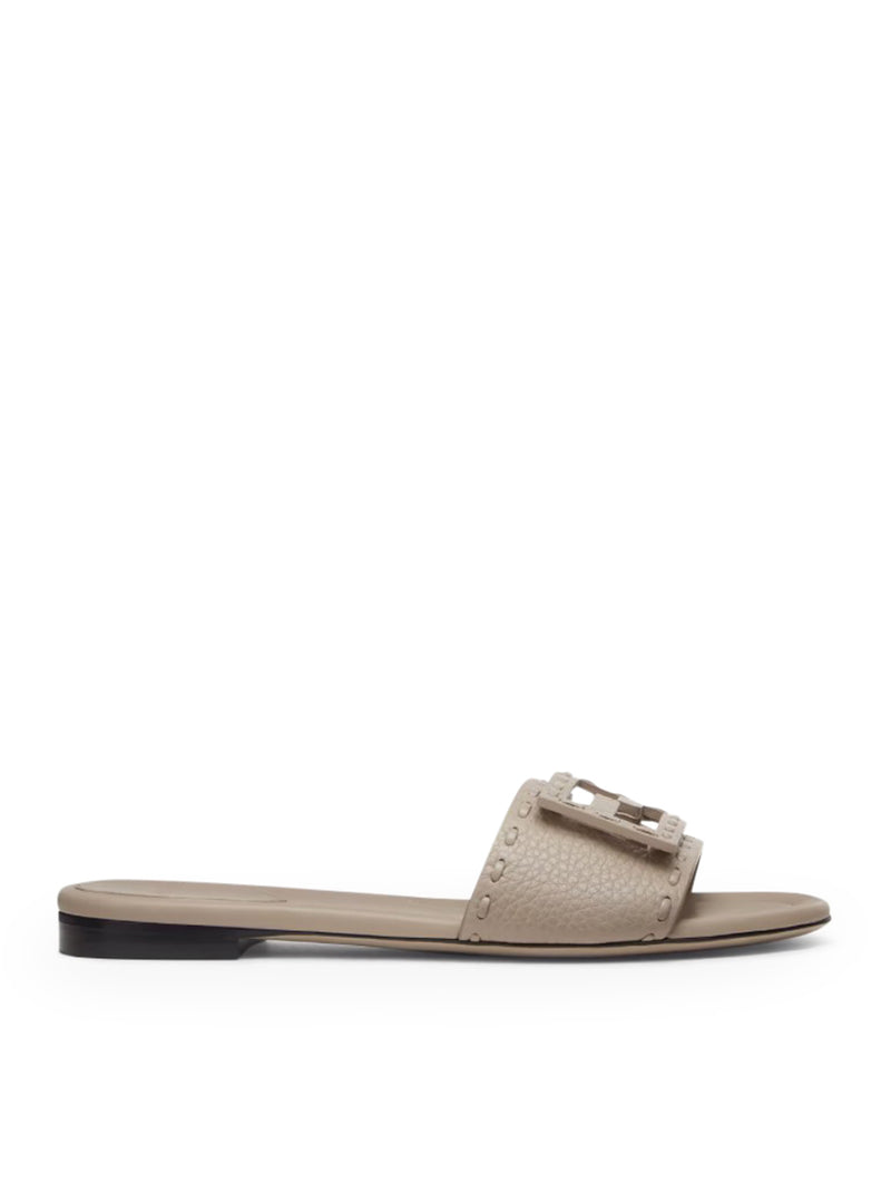 Fendi Women Slide Baguette In Dove Grey Leather FENDI
