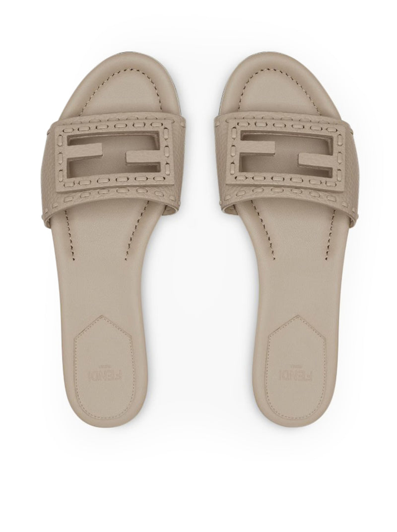 Fendi Women Slide Baguette In Dove Grey Leather FENDI