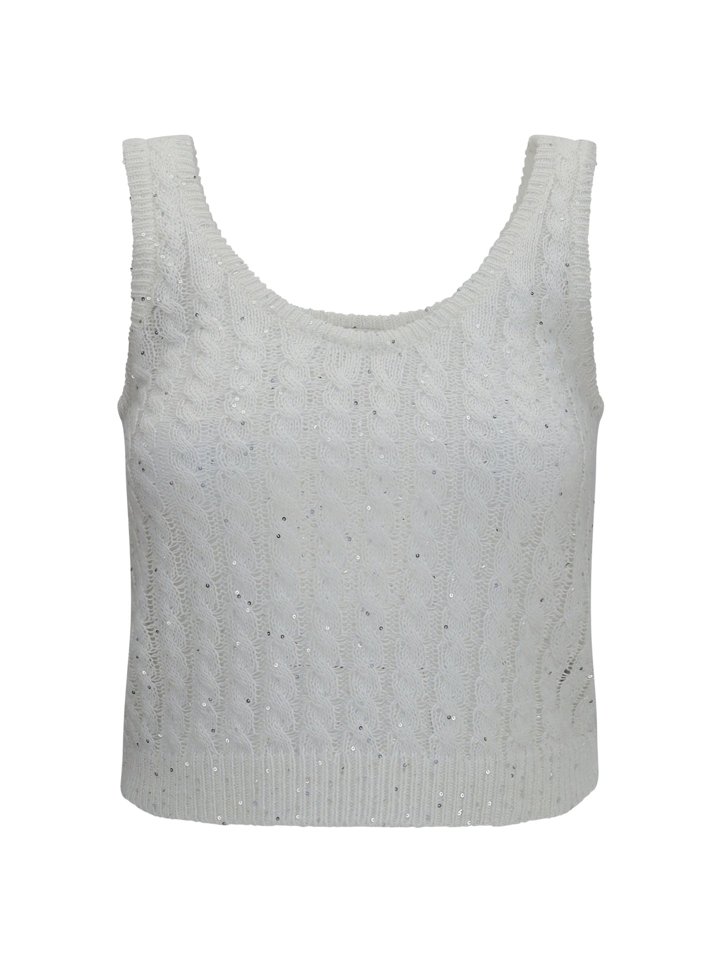 Brunello Cucinelli Women White Linen Knit Tank Top With Sequins BRUNELLO CUCINELLI