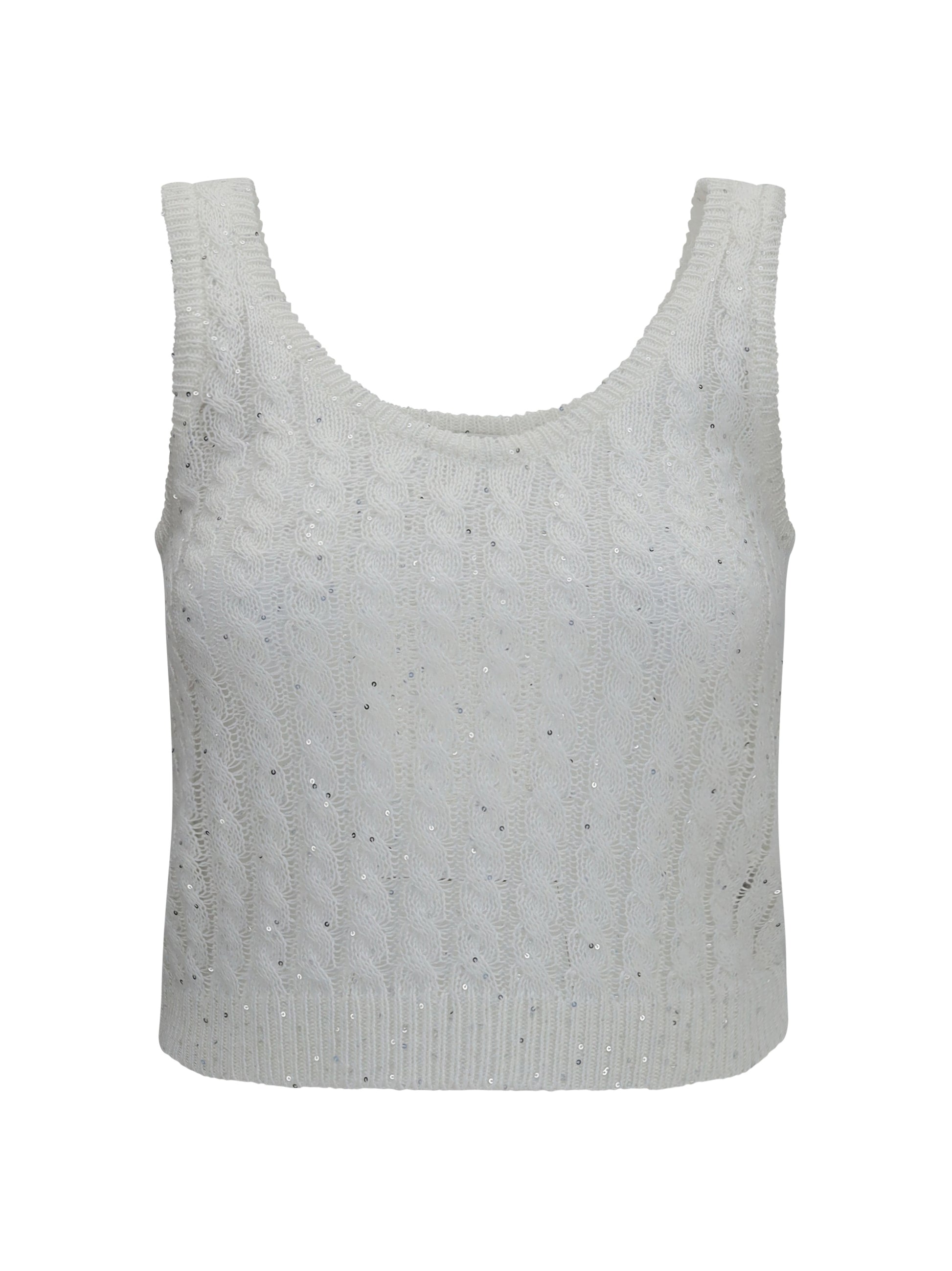 Brunello Cucinelli Women White Linen Knit Tank Top With Sequins BRUNELLO CUCINELLI