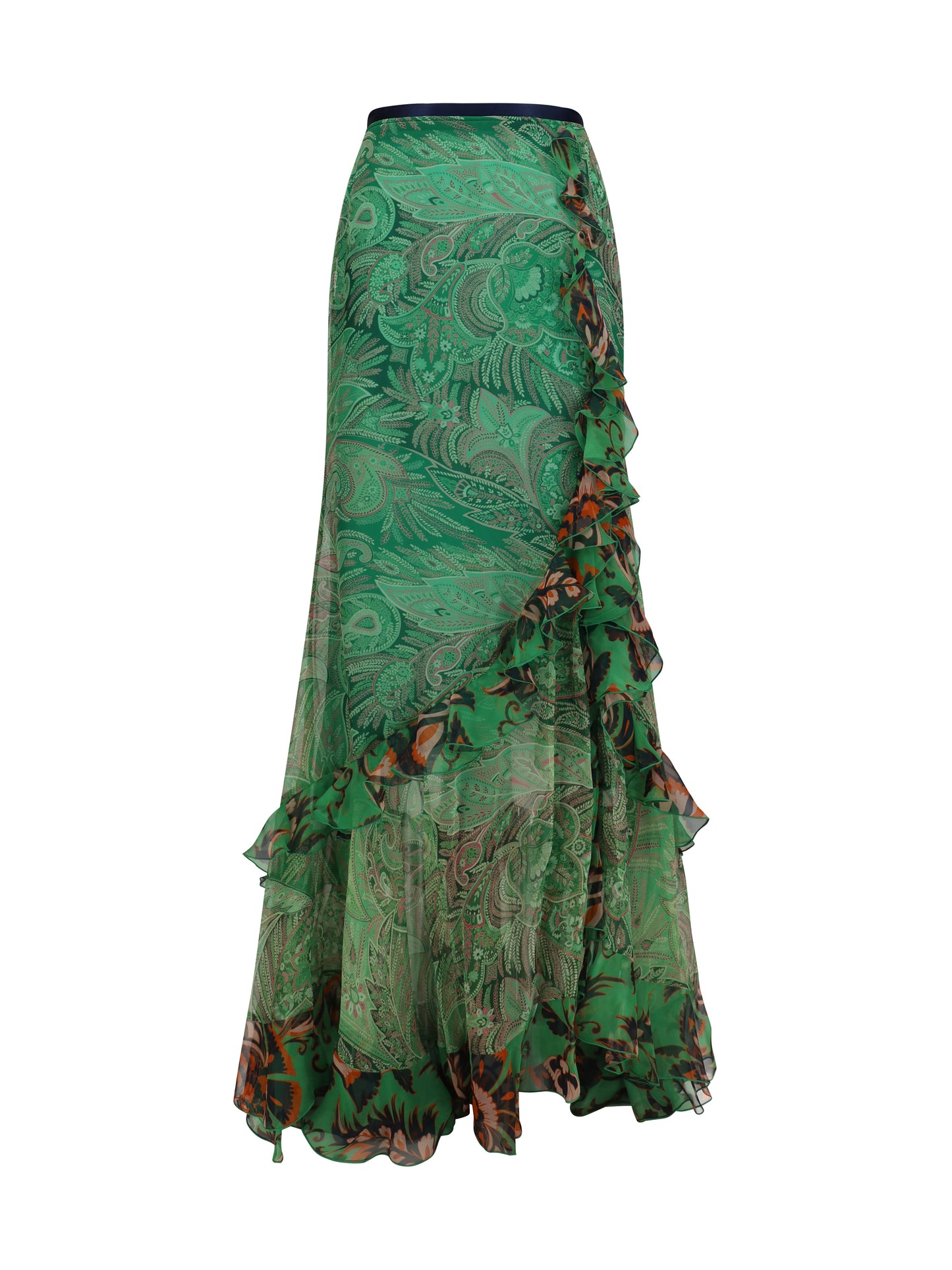 Etro Women Long Silk Crepon Skirt With Ruffles ETRO
