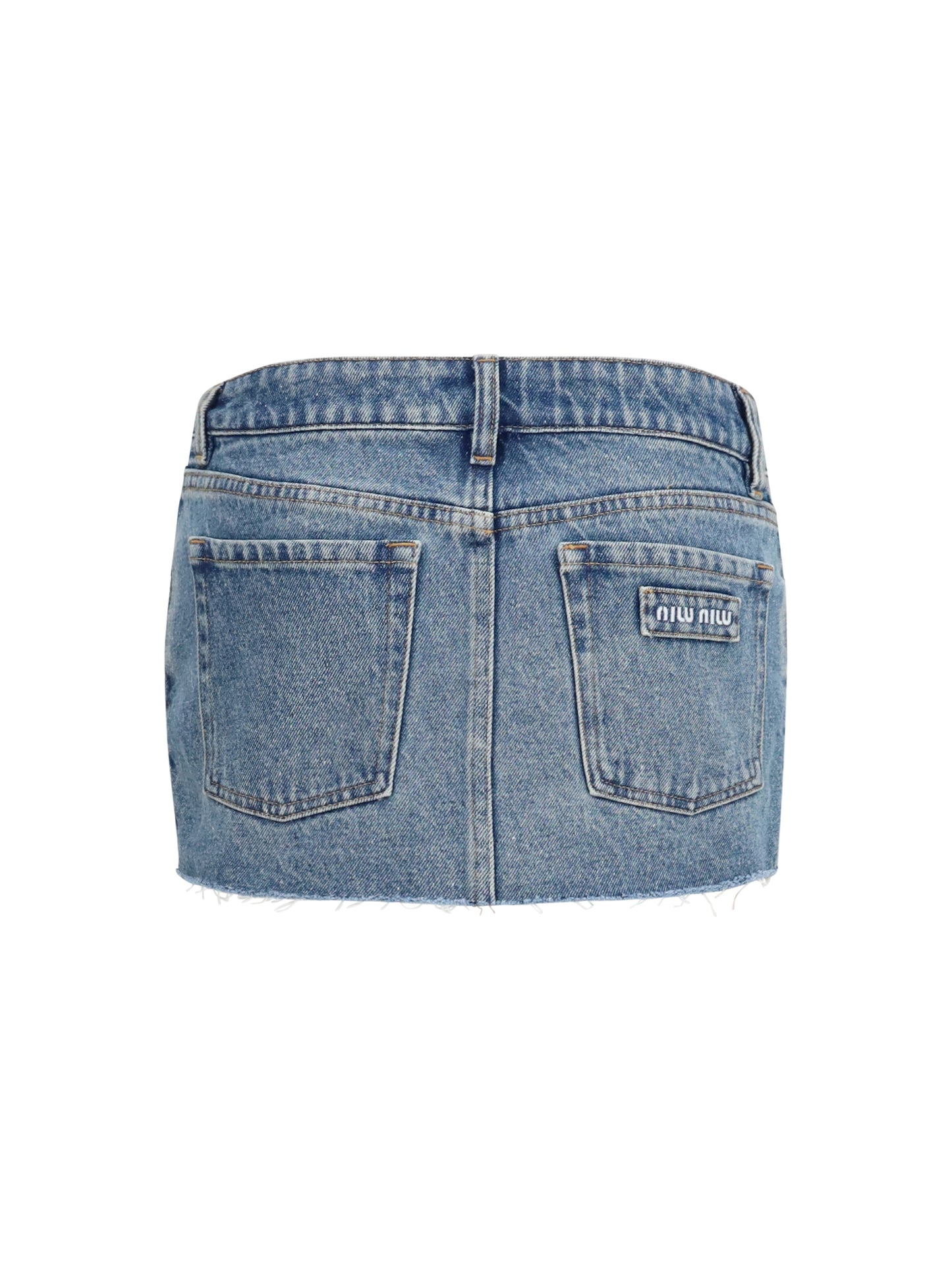 Miu Miu Women Frayed Hem Denim Mini Skirt MIU MIU