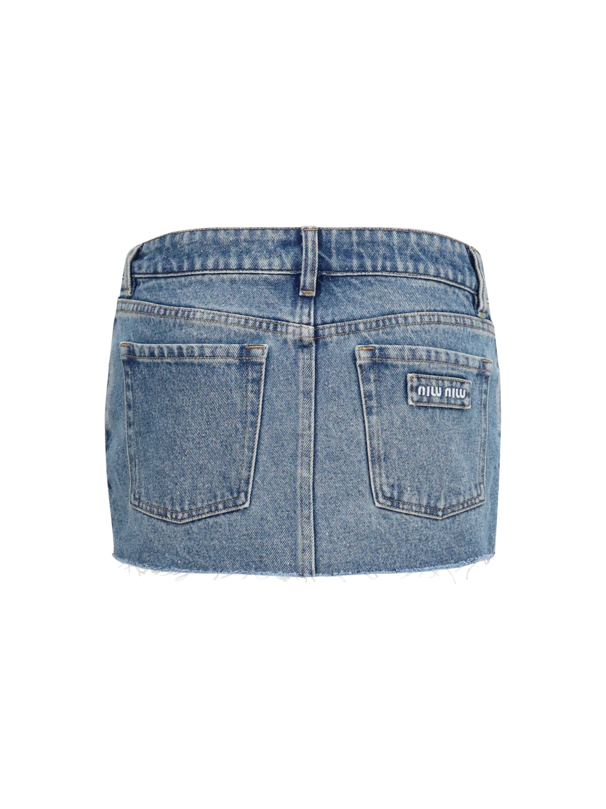 Miu Miu Women Frayed Hem Denim Mini Skirt MIU MIU