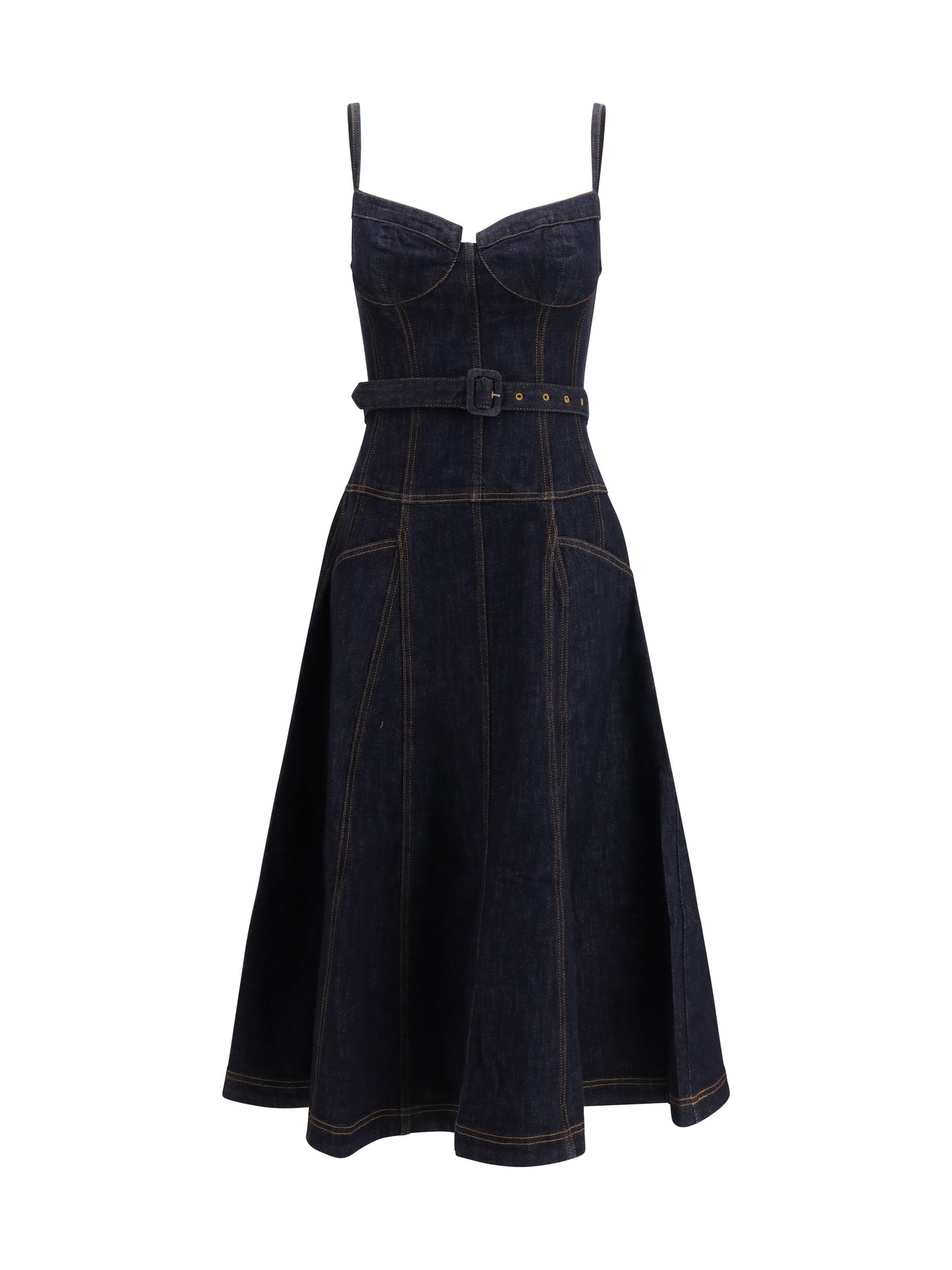 Self-Portrait Women Denim Flared Midi Dress SELF-PORTRAIT
