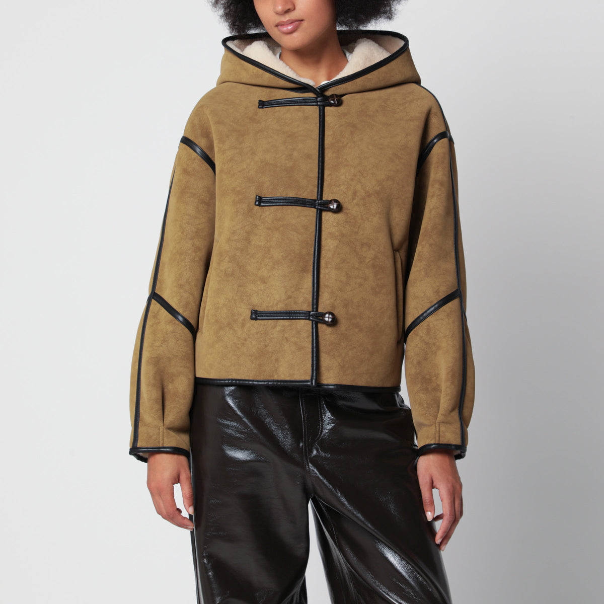 Stand Studio Beige Fia Jacket In Faux Shearling With Hood Women STAND STUDIO