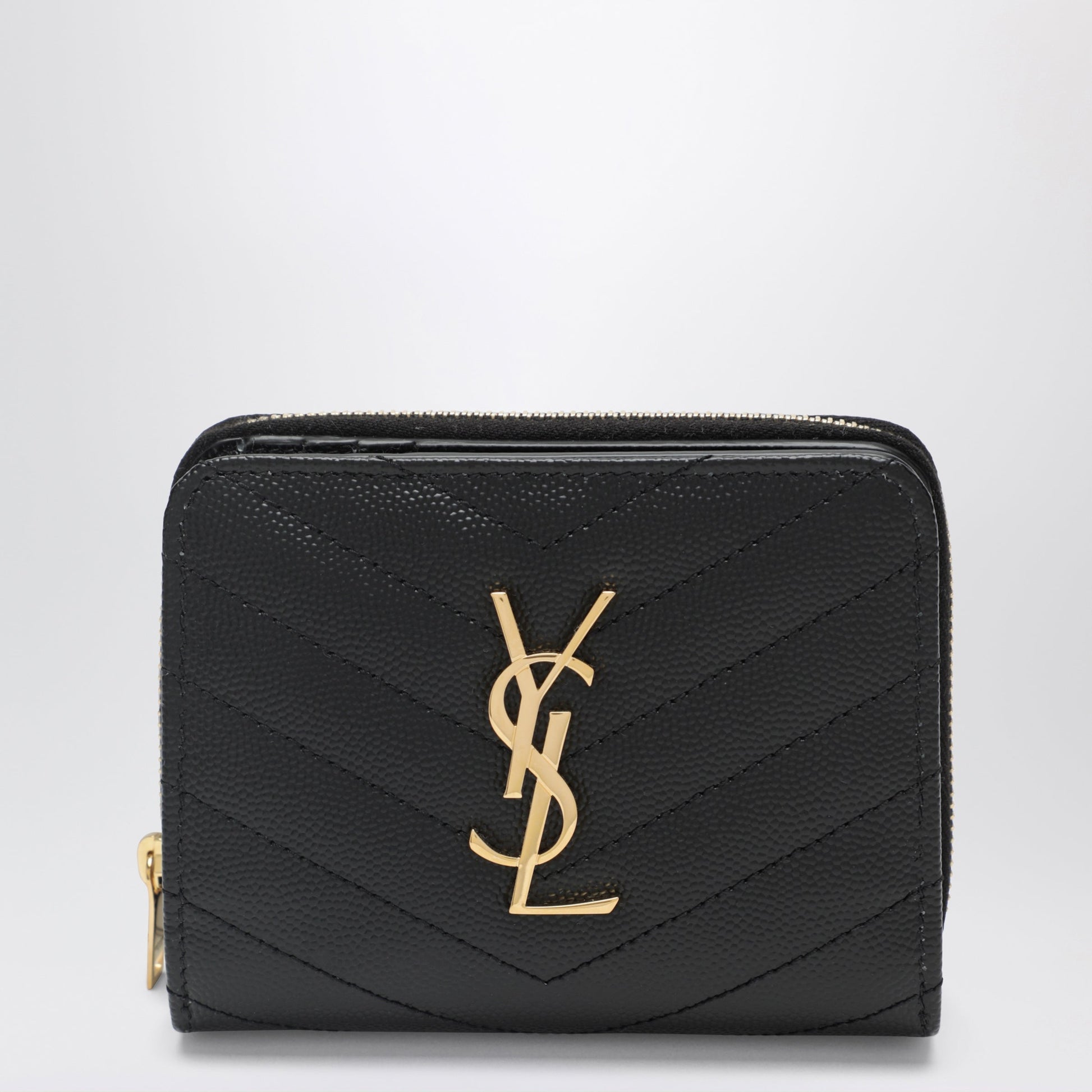 Saint Laurent Black Cassandre Quilted Compact Zip-Around Wallet Women SAINT LAURENT