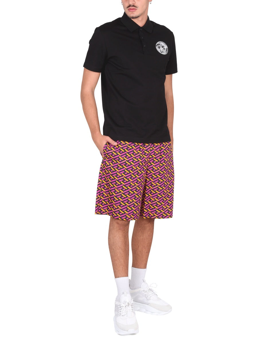 Versace Men Shorts With La Greca Print VERSACE