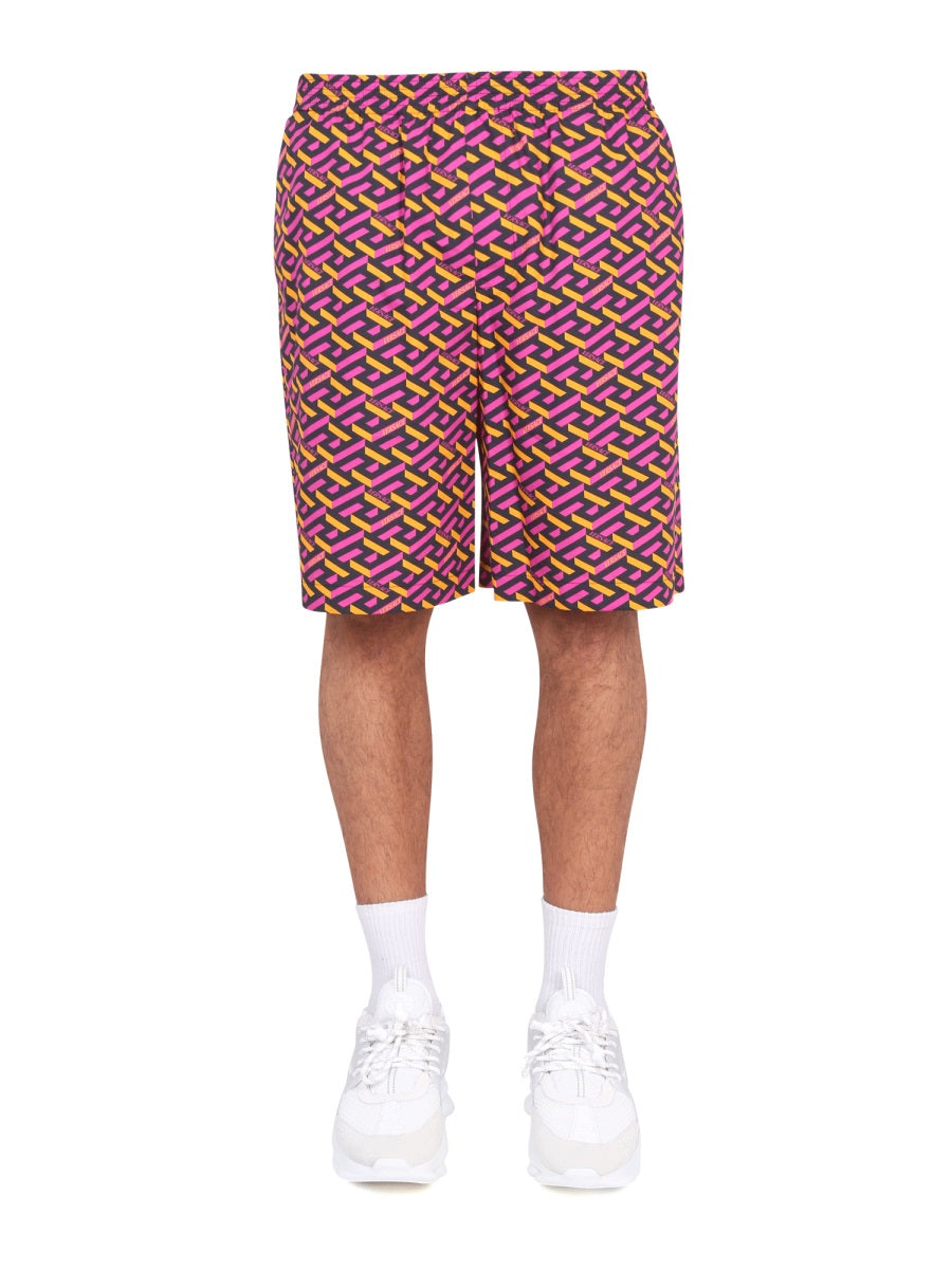 Versace Men Shorts With La Greca Print VERSACE