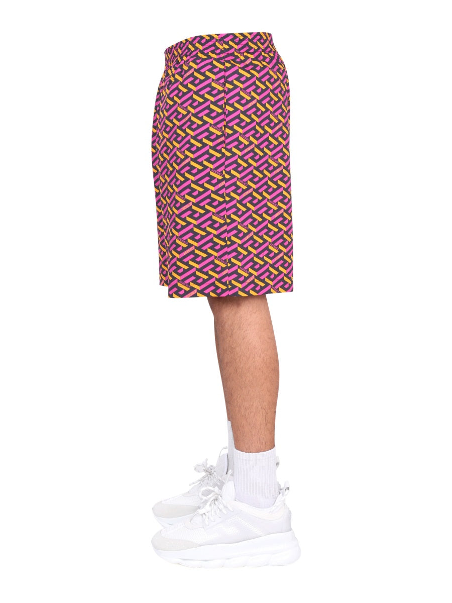 Versace Men Shorts With La Greca Print VERSACE