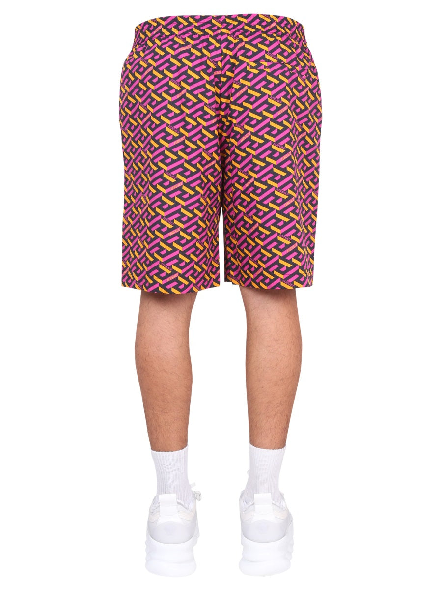 Versace Men Shorts With La Greca Print VERSACE