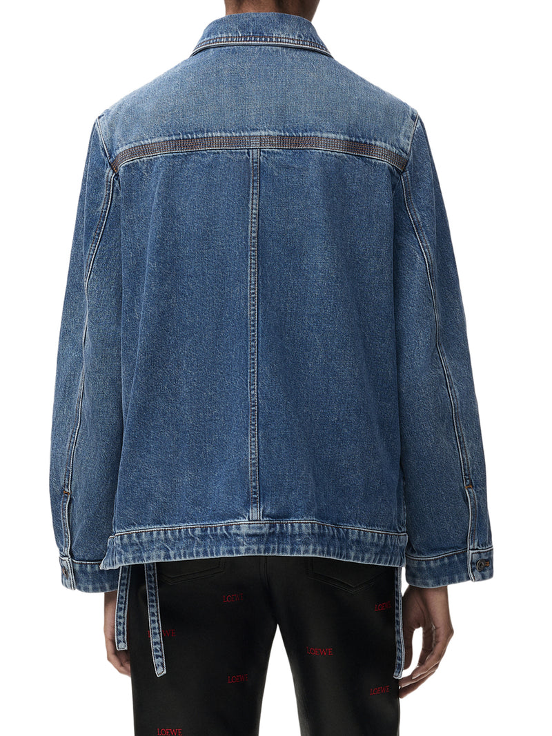 Loewe Women Cotton Denim Jacket With An Asymmetric Hem And Side Laces LOEWE
