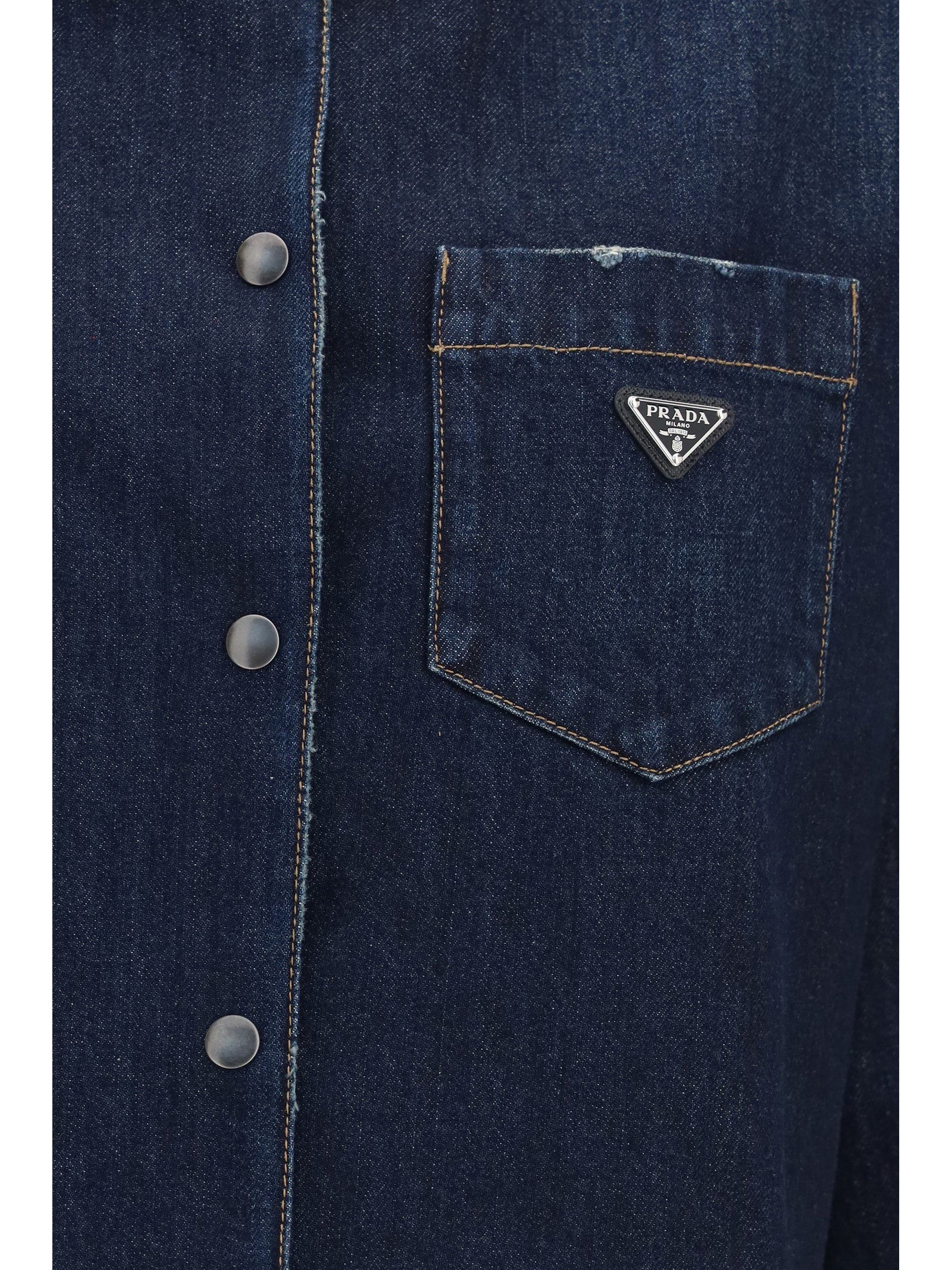 Prada Women Denim Shirt With Logo PRADA