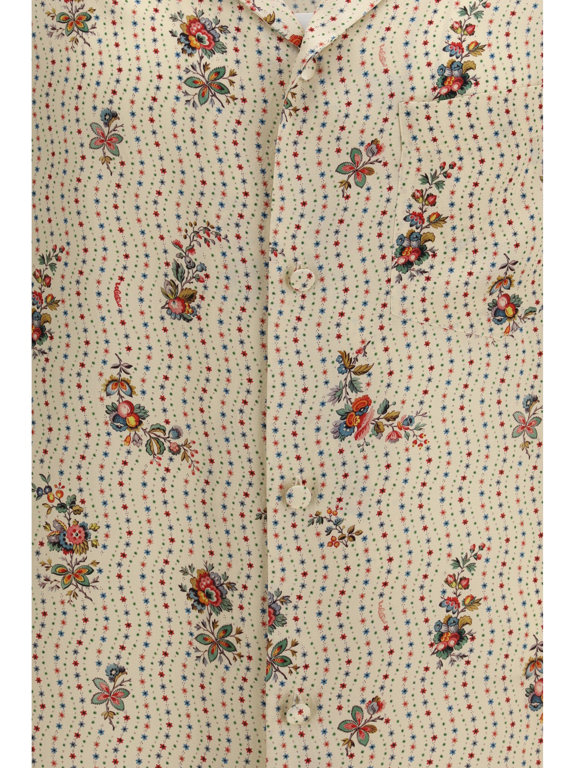 Valentino Men Papier Floral Print Silk Bowling Shirt VALENTINO