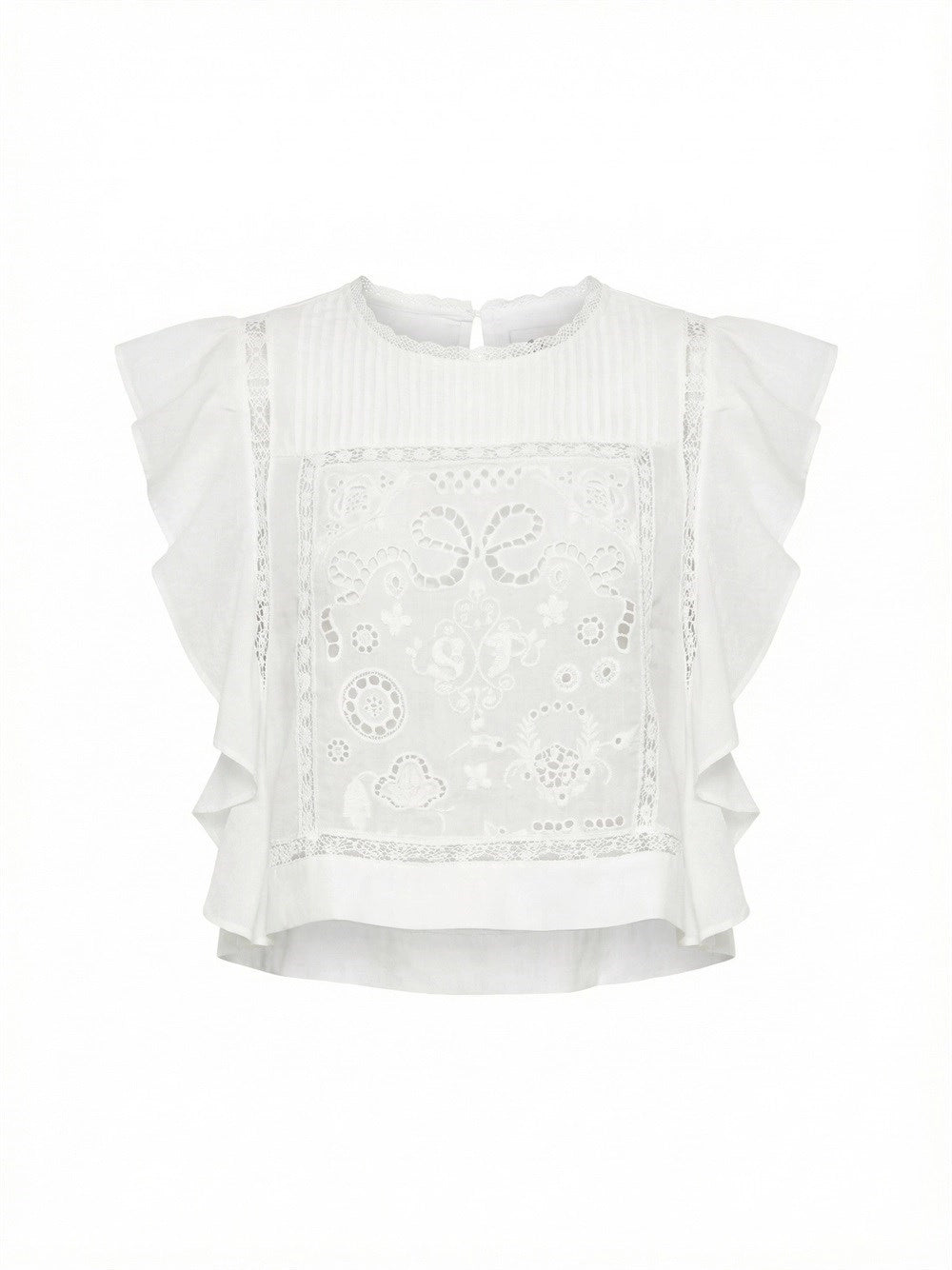 Self-Portrait Women Ramie Lace Frill Top SELF-PORTRAIT