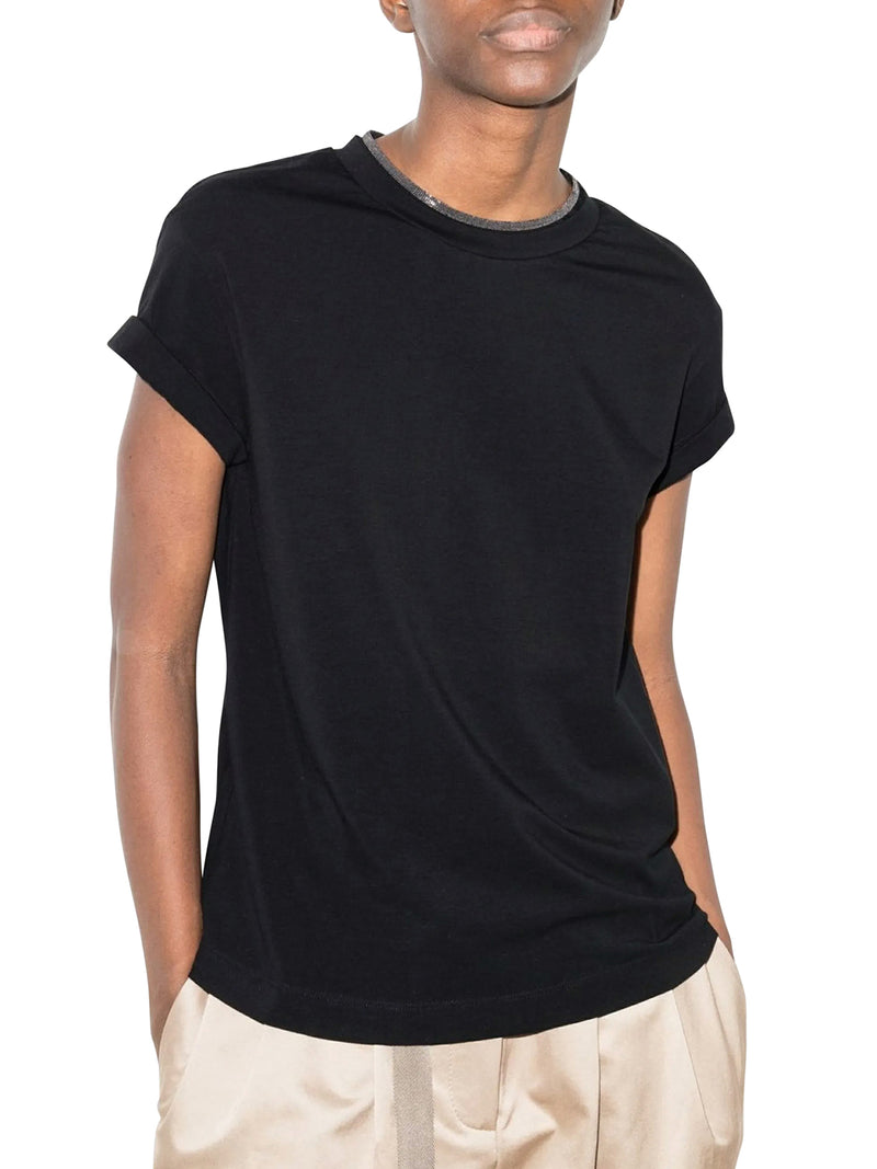 Brunello Cucinelli Women Jersey T-Shirt With Precious Faux Layering BRUNELLO CUCINELLI