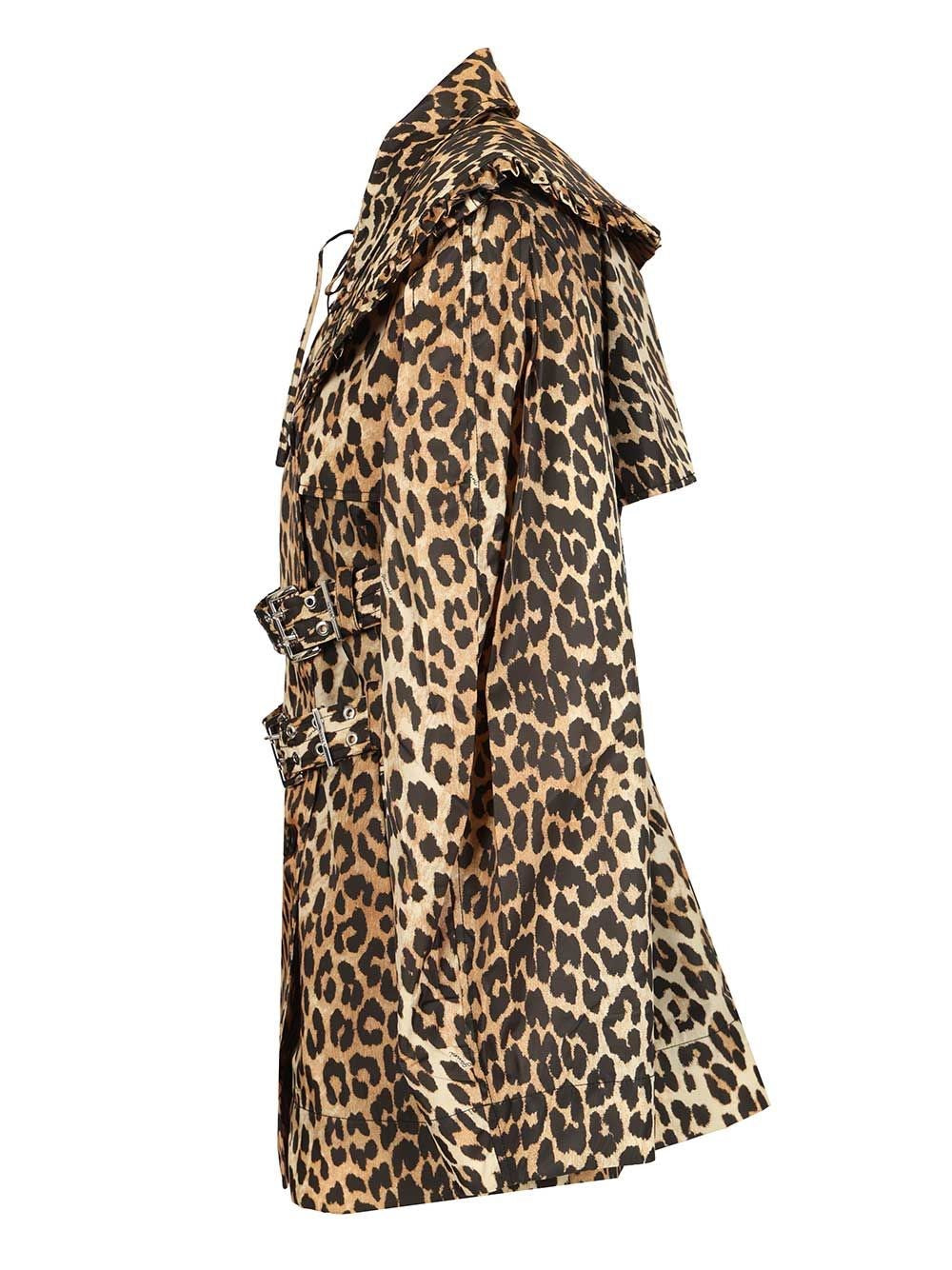 Ganni Women Short Duchesse Trench Coat With Animal Print GANNI