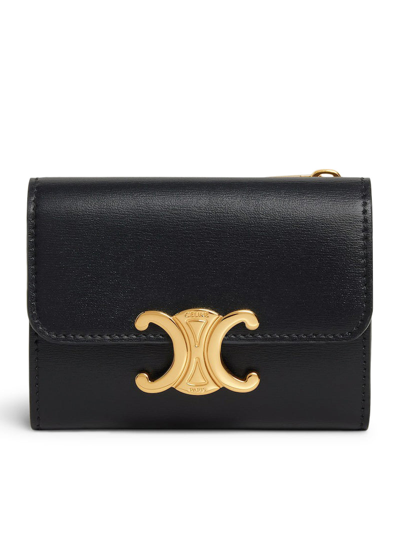 Celine Women Triomphe Compact Wallet With Coin Purse In Polished Calfskin CELINE