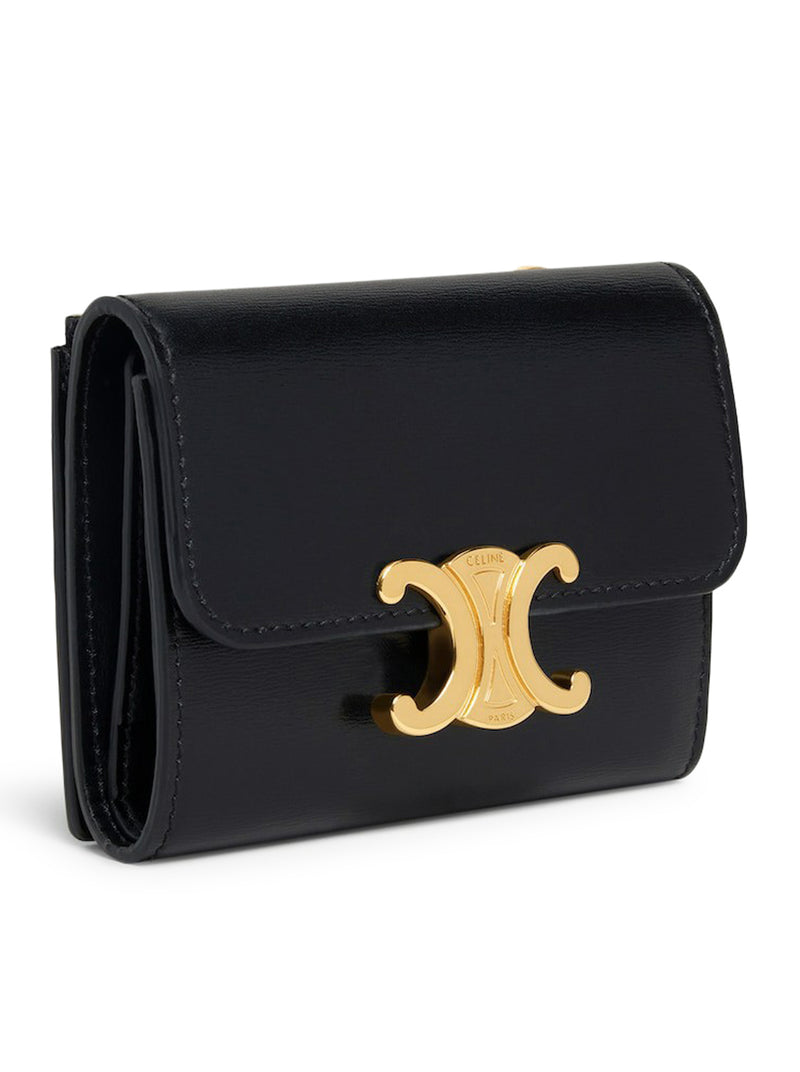 Celine Women Triomphe Compact Wallet With Coin Purse In Polished Calfskin CELINE