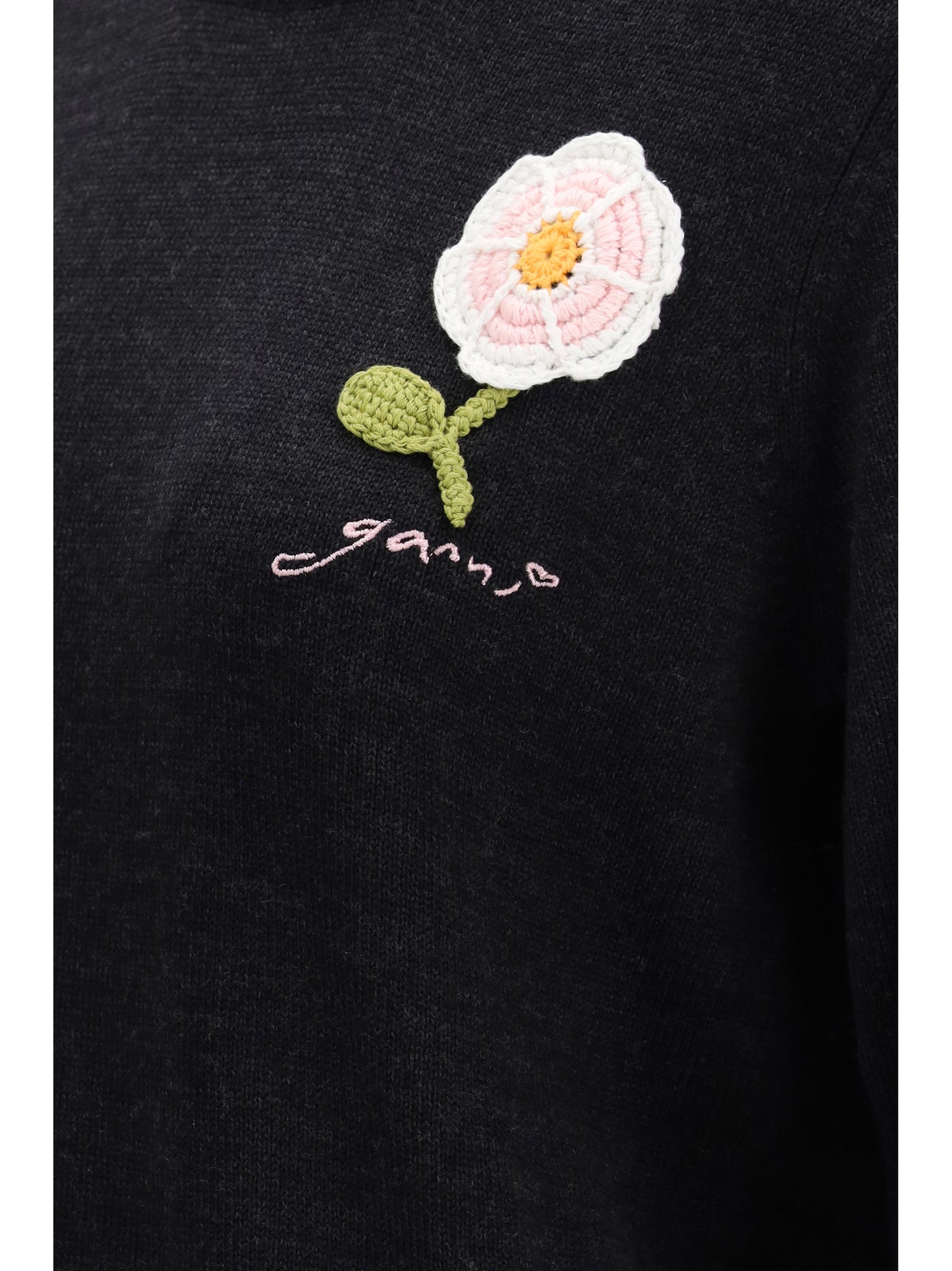 Ganni Women Wool Sweater With Crochet Flower GANNI