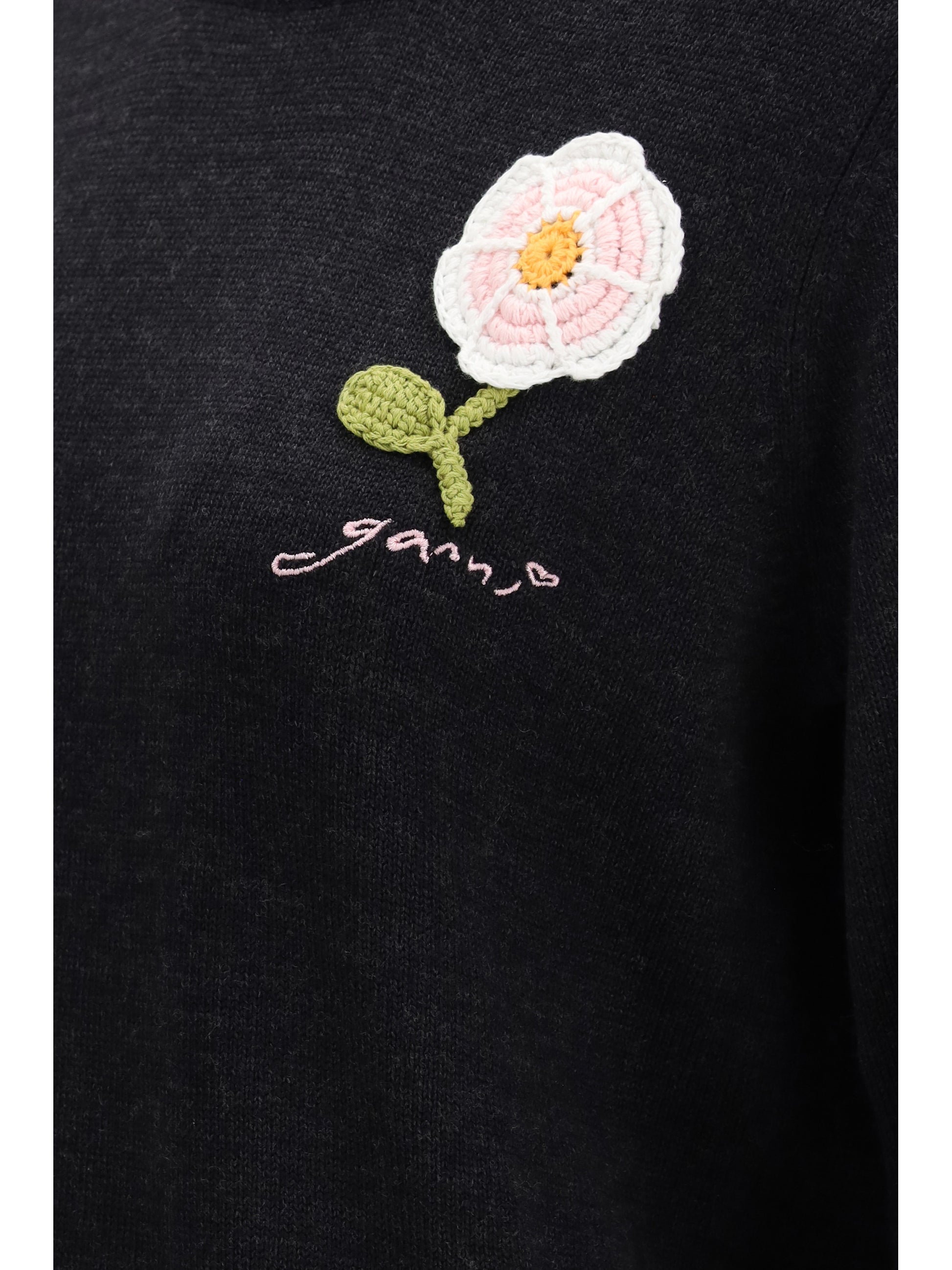 Ganni Women Wool Sweater With Crochet Flower GANNI