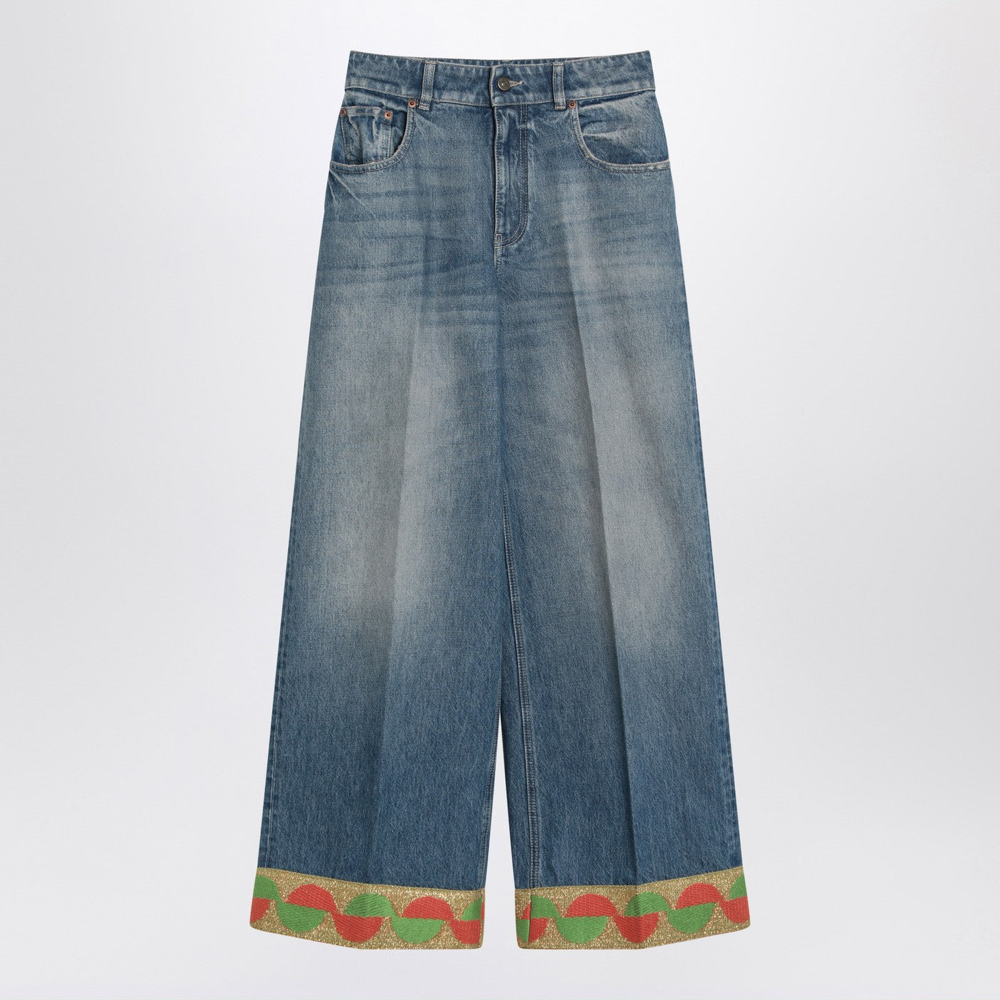 Valentino Blue Washed Jeans With Jacquard Bottoms Women VALENTINO