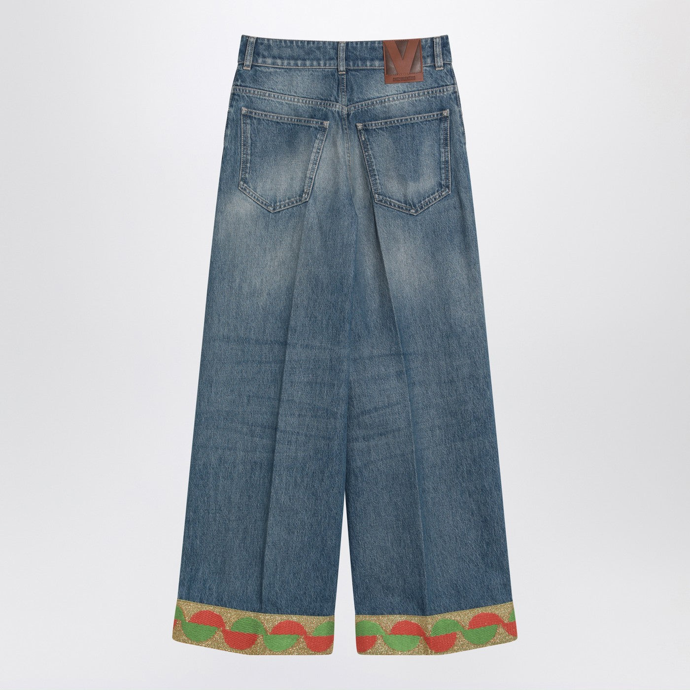 Valentino Blue Washed Jeans With Jacquard Bottoms Women VALENTINO