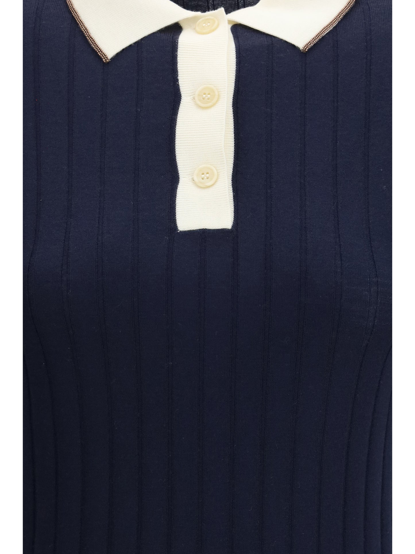 Brunello Cucinelli Women Short Sleeve Polo In Virgin Wool And Cashmere With Accessory Detail BRUNELLO CUCINELLI