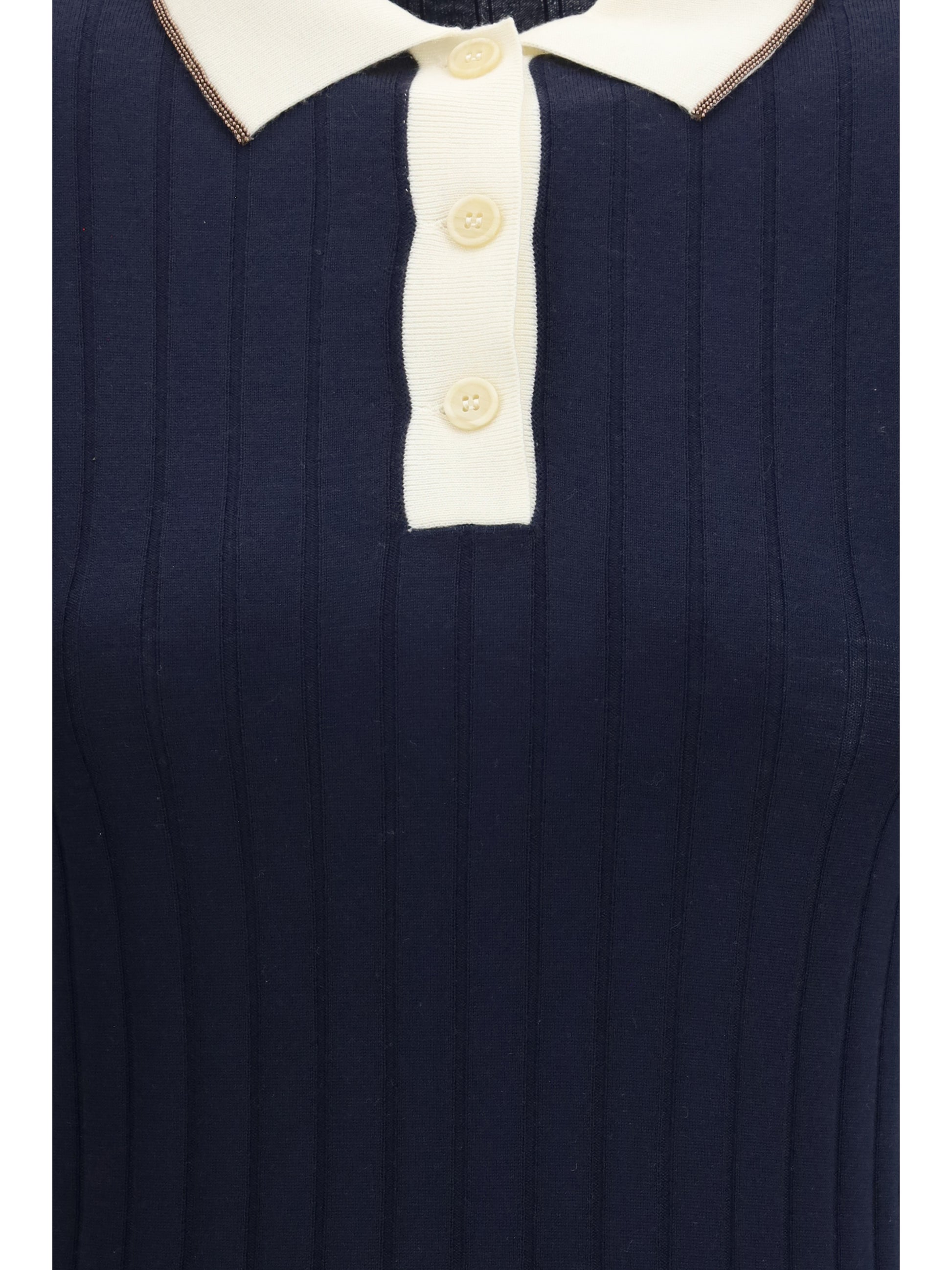 Brunello Cucinelli Women Short Sleeve Polo In Virgin Wool And Cashmere With Accessory Detail BRUNELLO CUCINELLI
