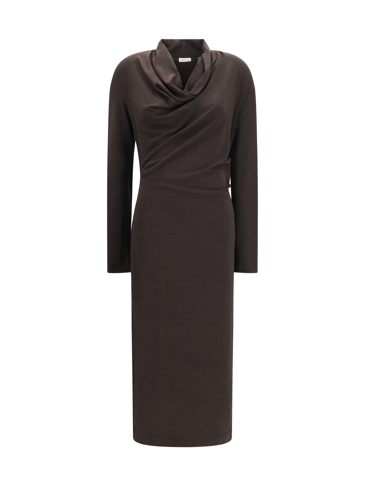 Brunello Cucinelli Women Techno Wool Jersey Draped Dress With Monili BRUNELLO CUCINELLI