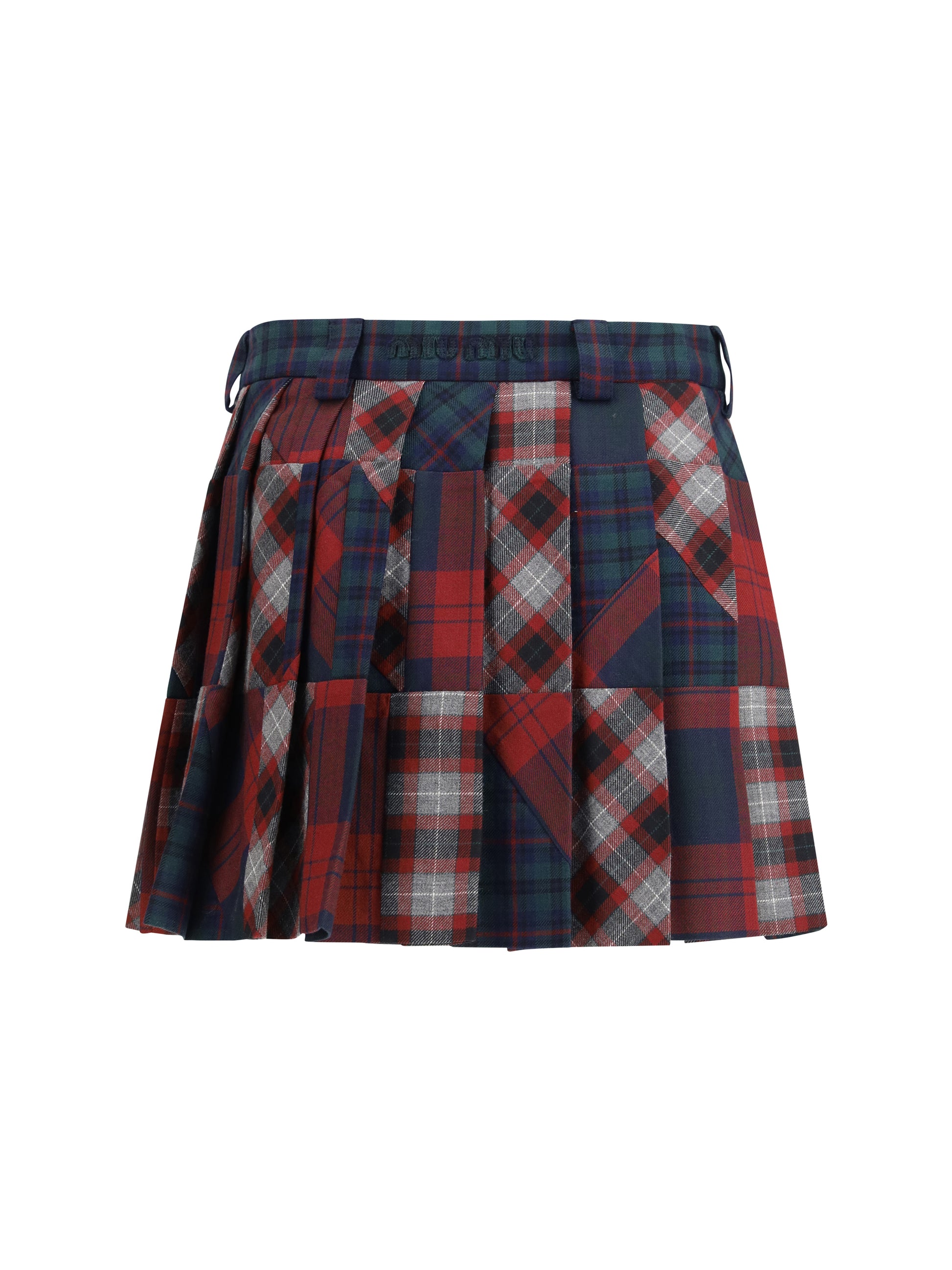 Miu Miu Women Pleated Patchwork Tartan Mini Skirt MIU MIU