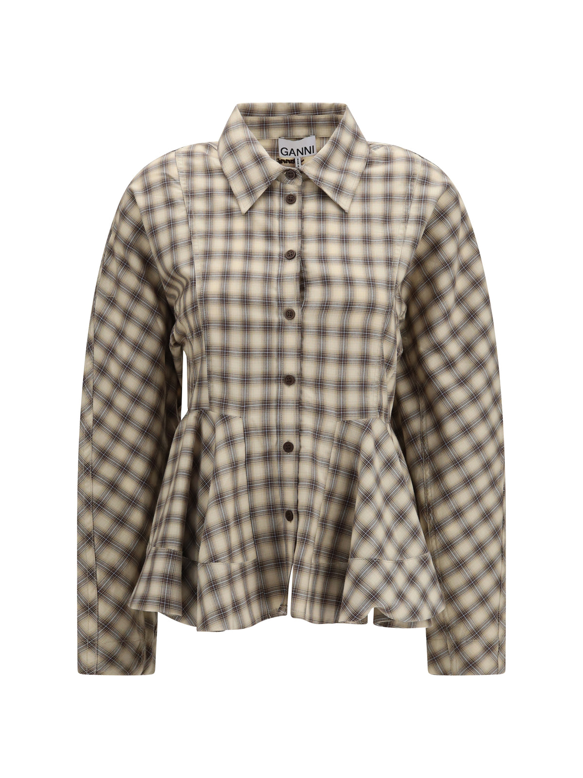 Ganni Women Check Flannel Peplum Shirt GANNI