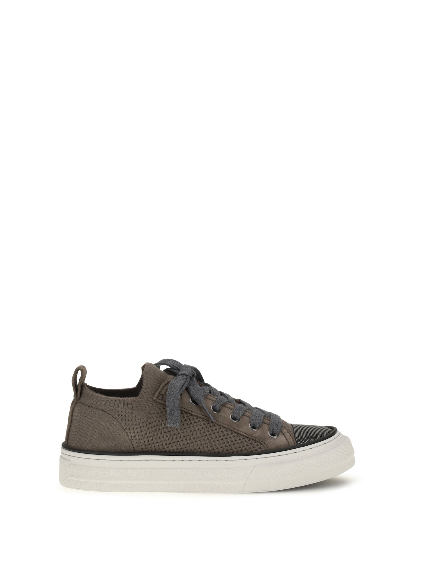 Brunello Cucinelli Women Cotton Knit And Suede Sneakers BRUNELLO CUCINELLI