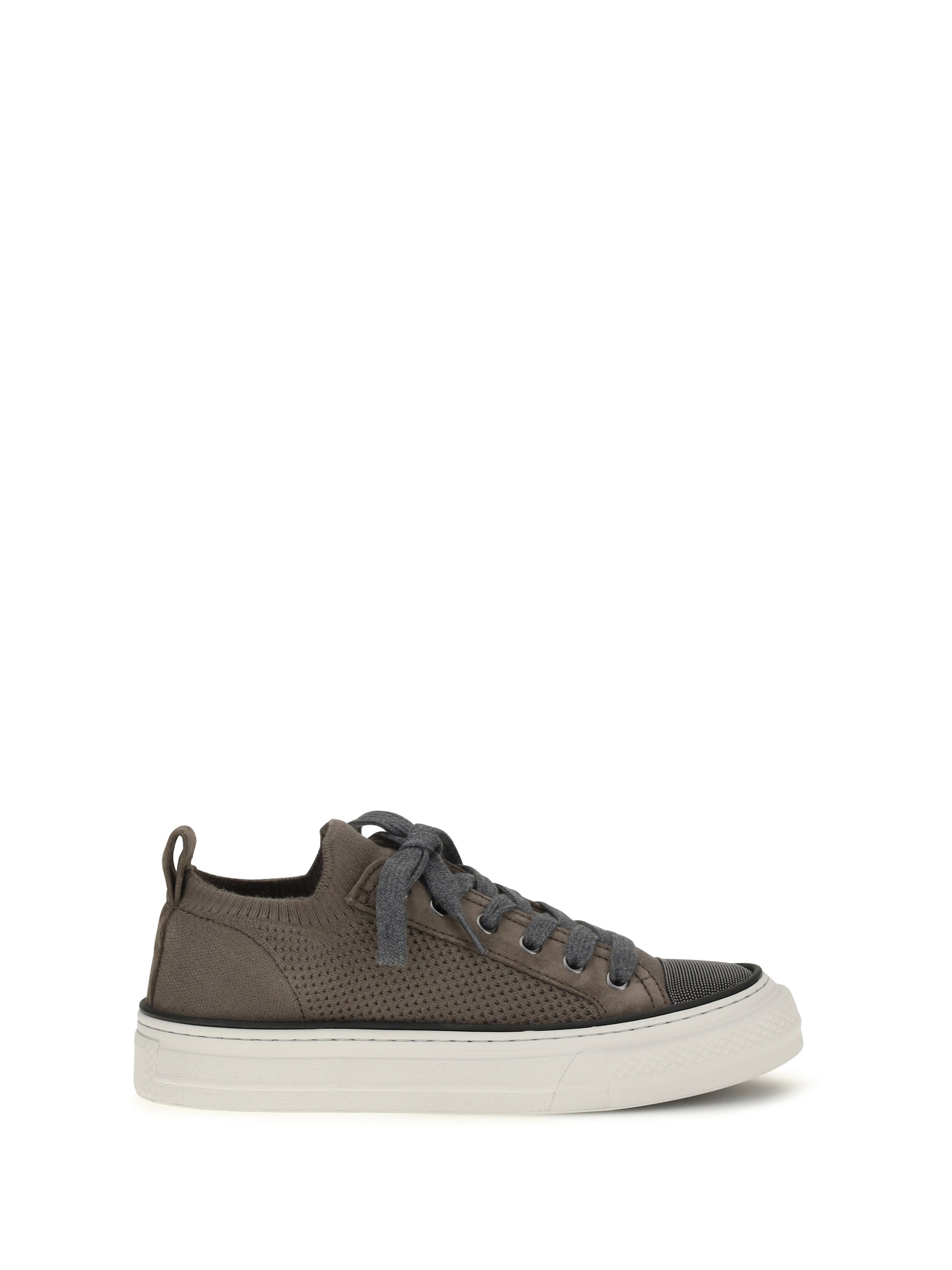 Brunello Cucinelli Women Cotton Knit And Suede Sneakers BRUNELLO CUCINELLI