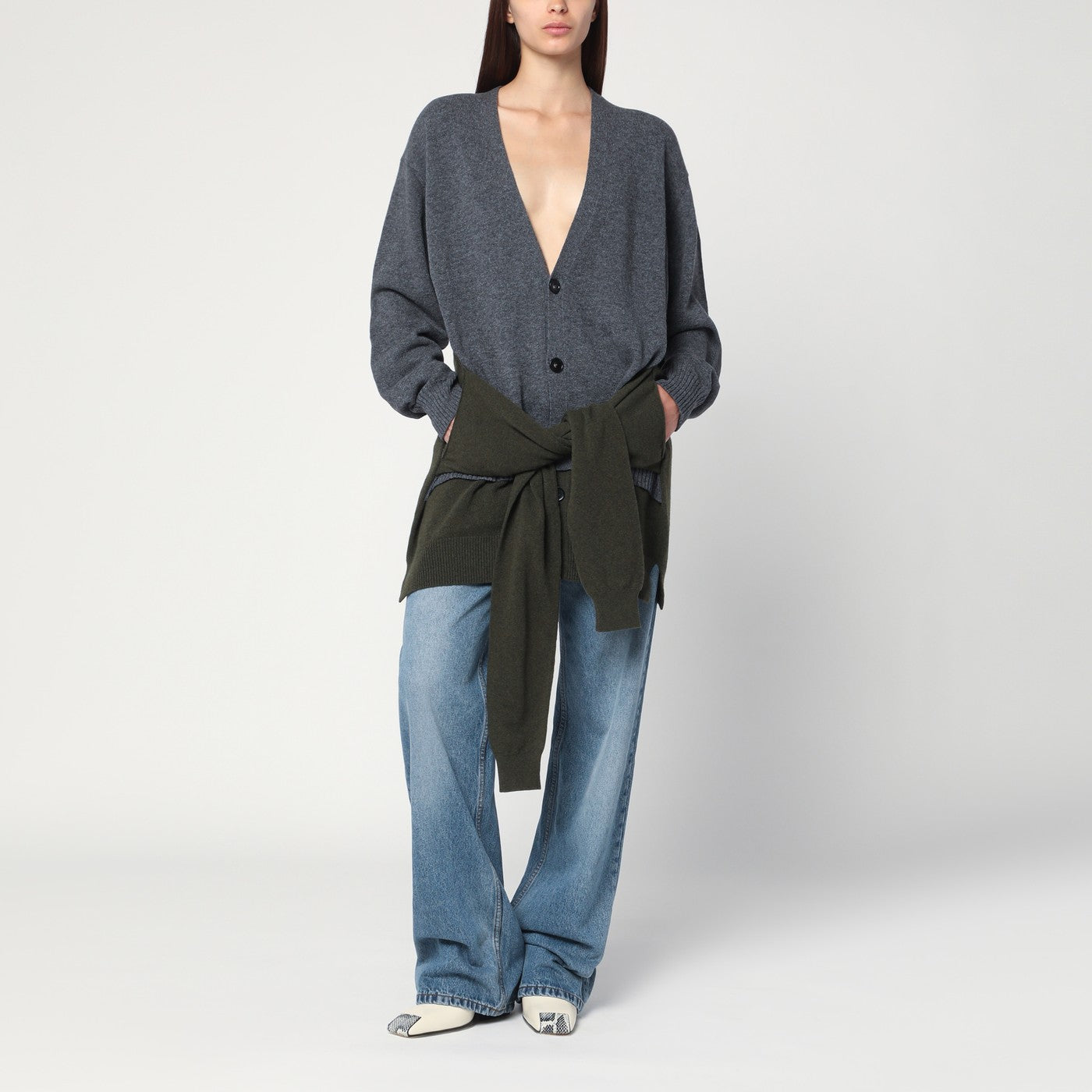 Stella Mccartney Grey/Dark Green Cardigan With Crossed Sleeves Women STELLA MCCARTNEY