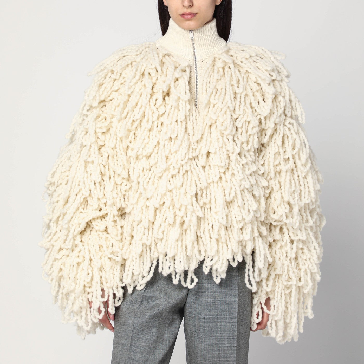 Stella Mccartney White Wool Bomber Jacket With Fringes Women STELLA MCCARTNEY